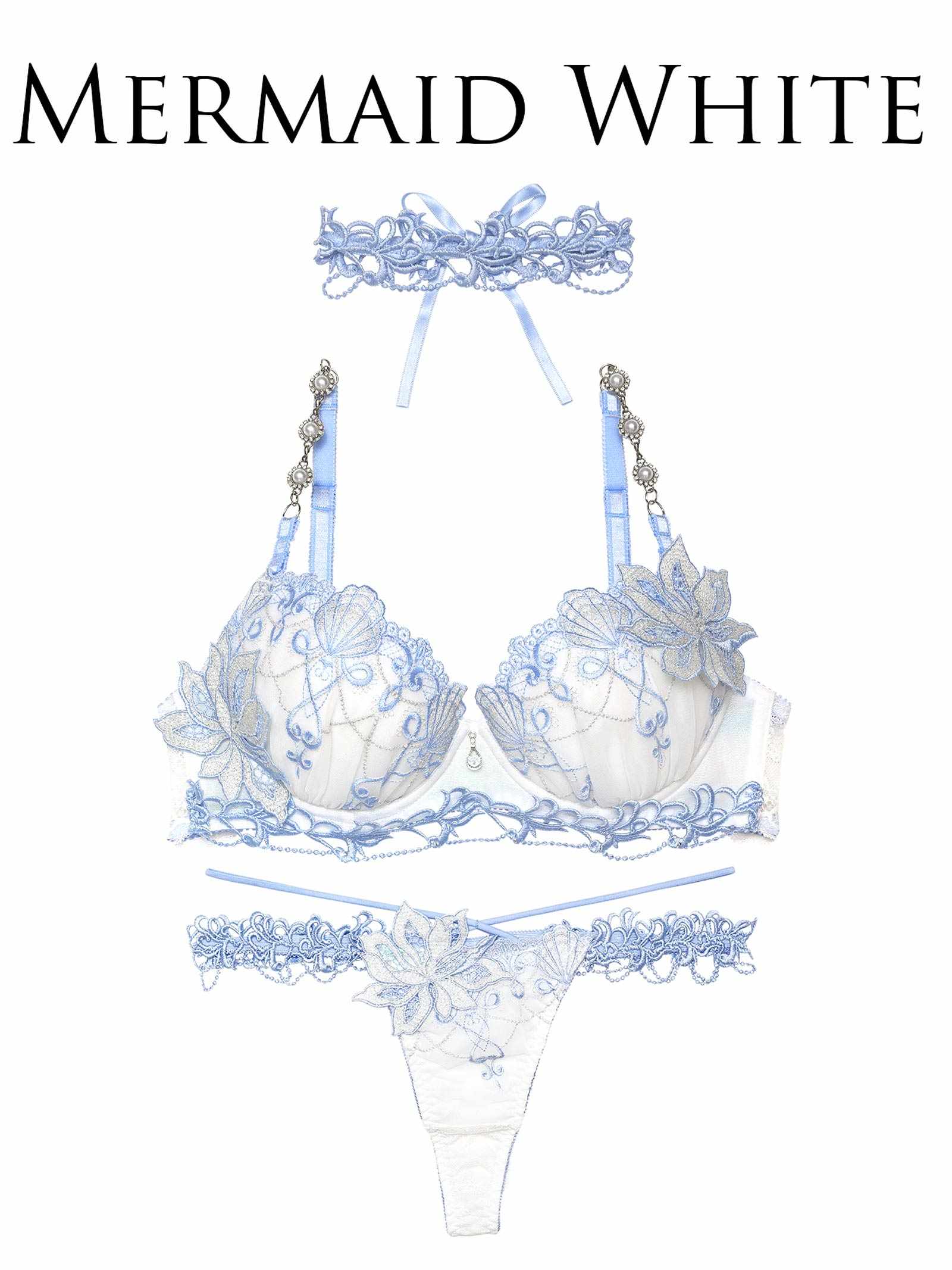 6/20新作!【明日花キララプロデュース/WhipBunny】Aurora Jewel Mermaid Bra&T-back&Choker /MERMAIDWHITE オーロラジュエルマーメイドブラ&Tバック&チョーカー/マーメイドホワイト