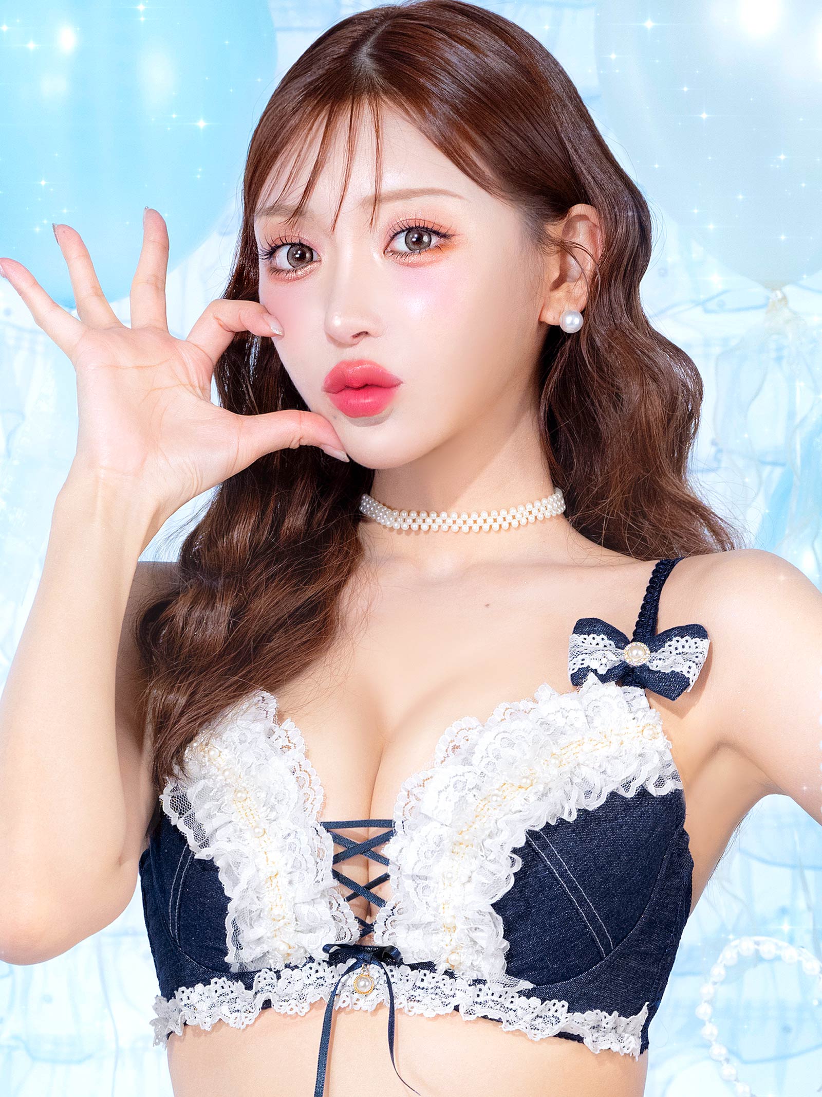 6/9新作!【明日花キララプロデュース/WhipBunny】Lacy Tiered Denim Bra&Shorts / レーシィティアードデニムブラ&ショーツ