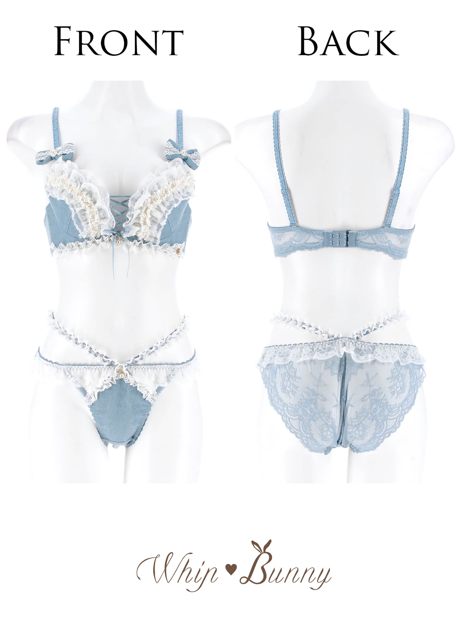 6/9新作!【明日花キララプロデュース/WhipBunny】Lacy Tiered Denim Bra&Shorts / レーシィティアードデニムブラ&ショーツ