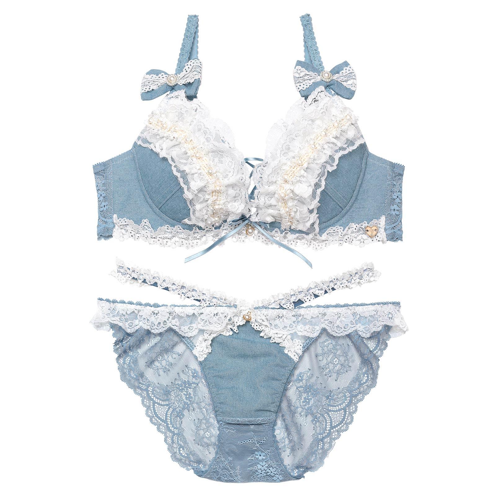 【明日花キララプロデュース/WhipBunny】Lacy Tiered Denim Bra&Shorts / レーシィティアードデニムブラ&ショーツ