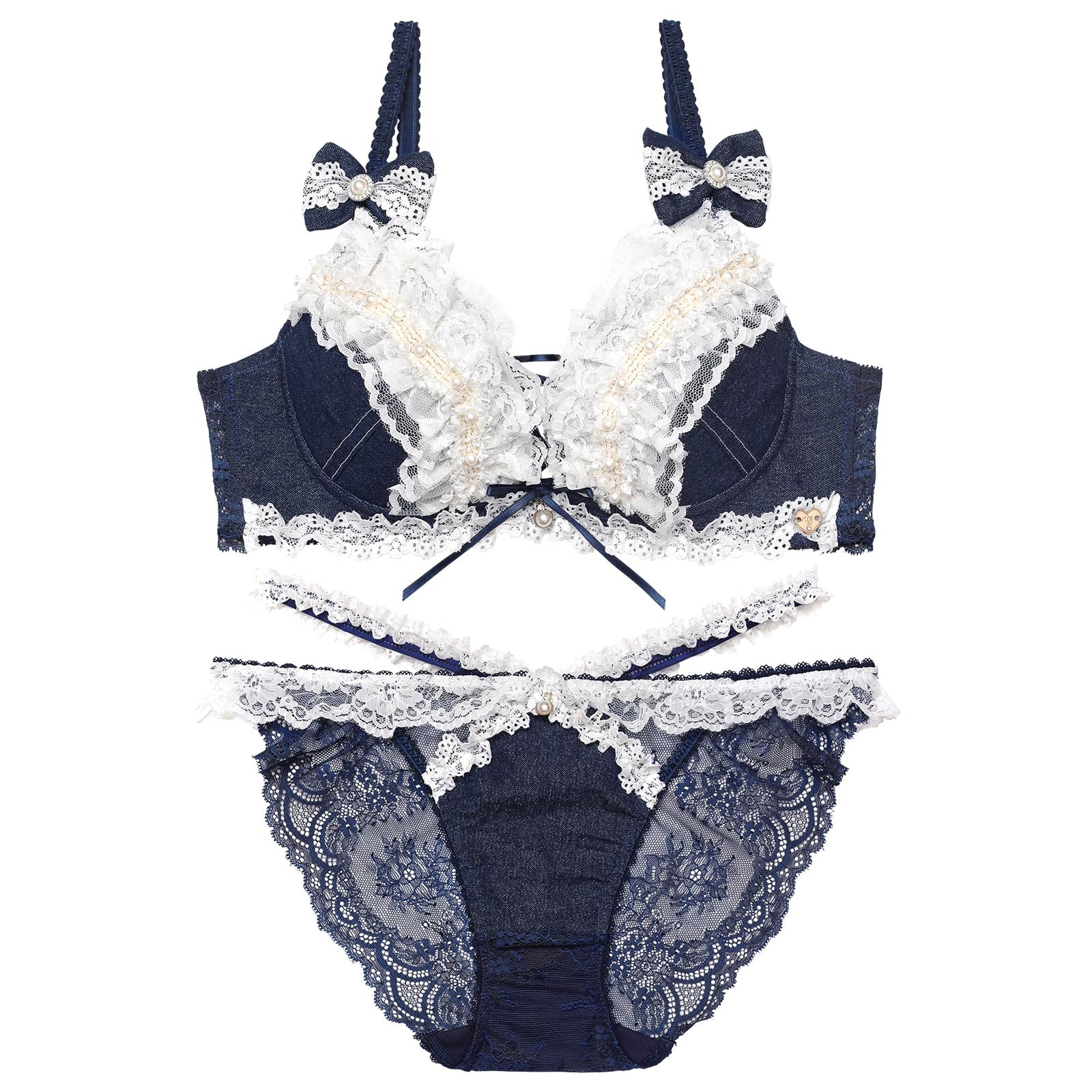 【明日花キララプロデュース/WhipBunny】Lacy Tiered Denim Bra&Shorts / レーシィティアードデニムブラ&ショーツ