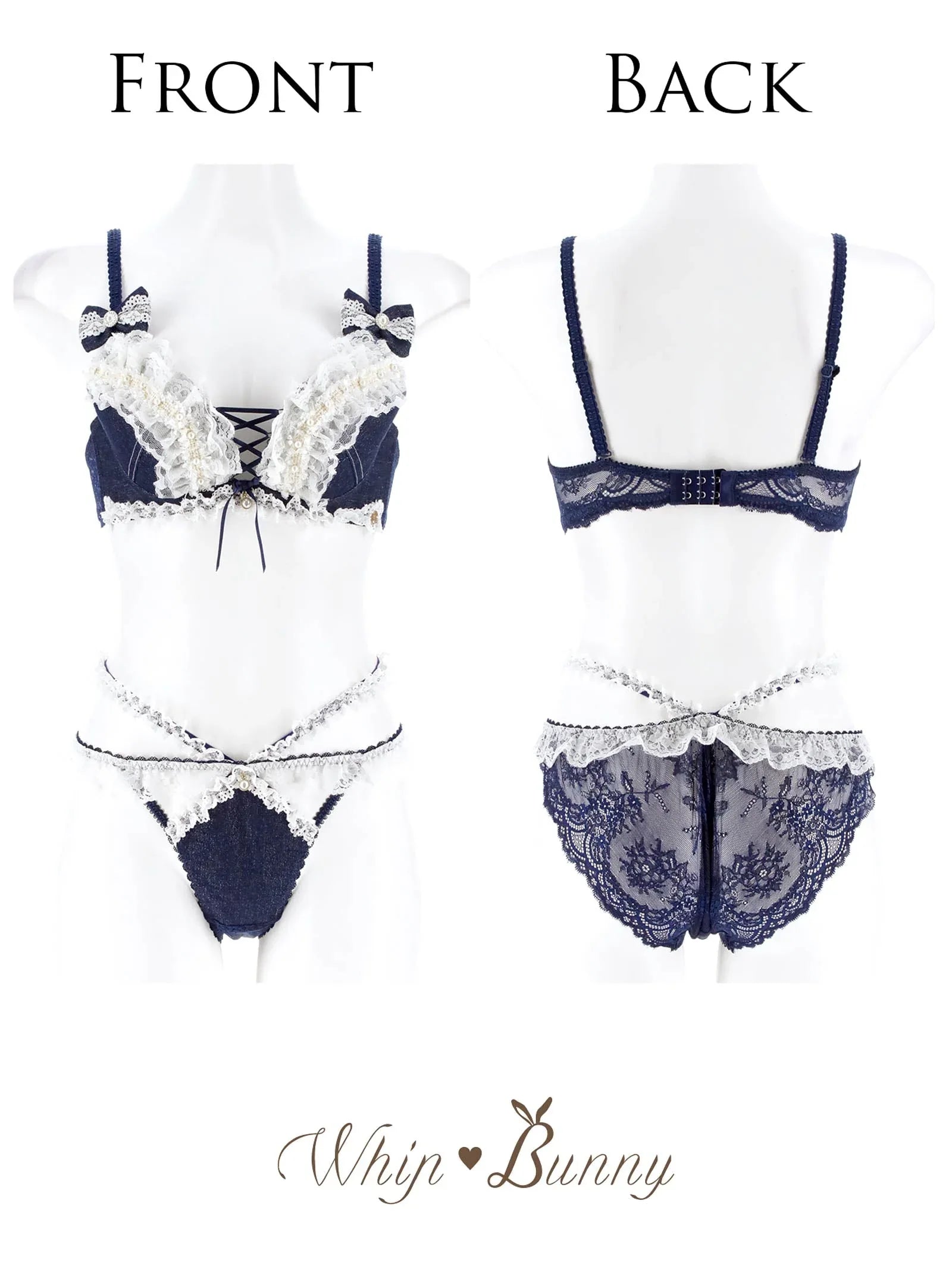 6/9新作!【明日花キララプロデュース/WhipBunny】Lacy Tiered Denim Bra&Shorts / レーシィティアードデニムブラ&ショーツ
