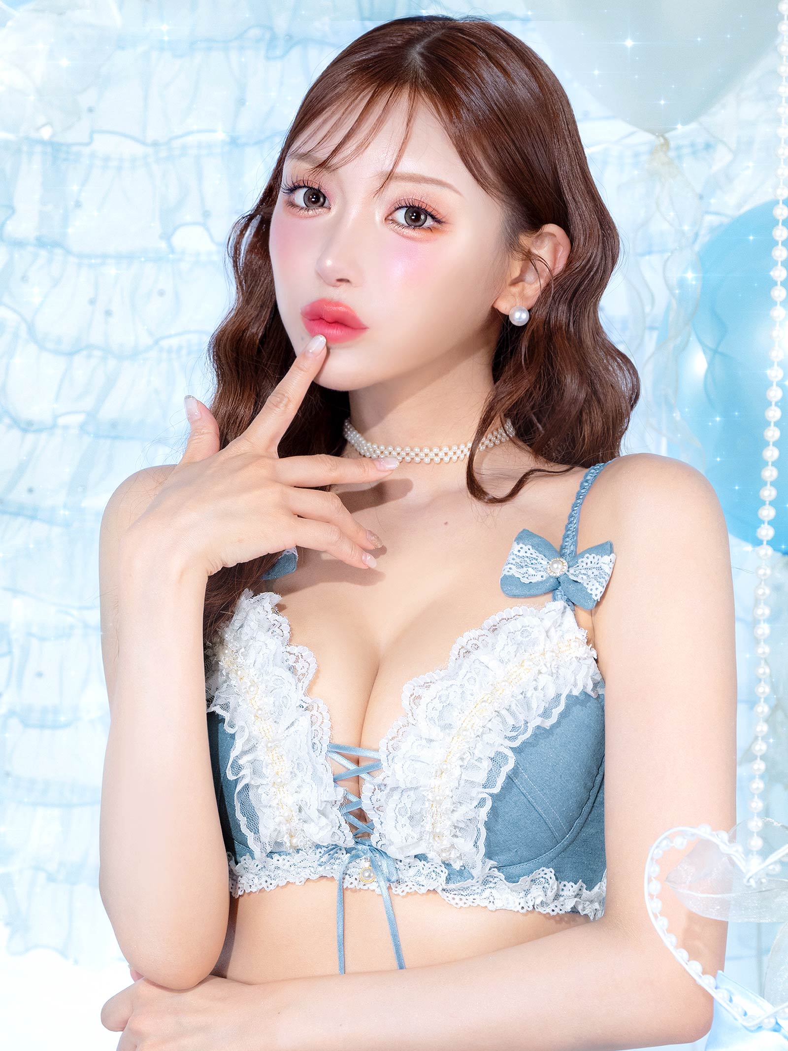 6/9新作!【明日花キララプロデュース/WhipBunny】Lacy Tiered Denim Bra&T-back / レーシィティアードデニムブラ&Tバック