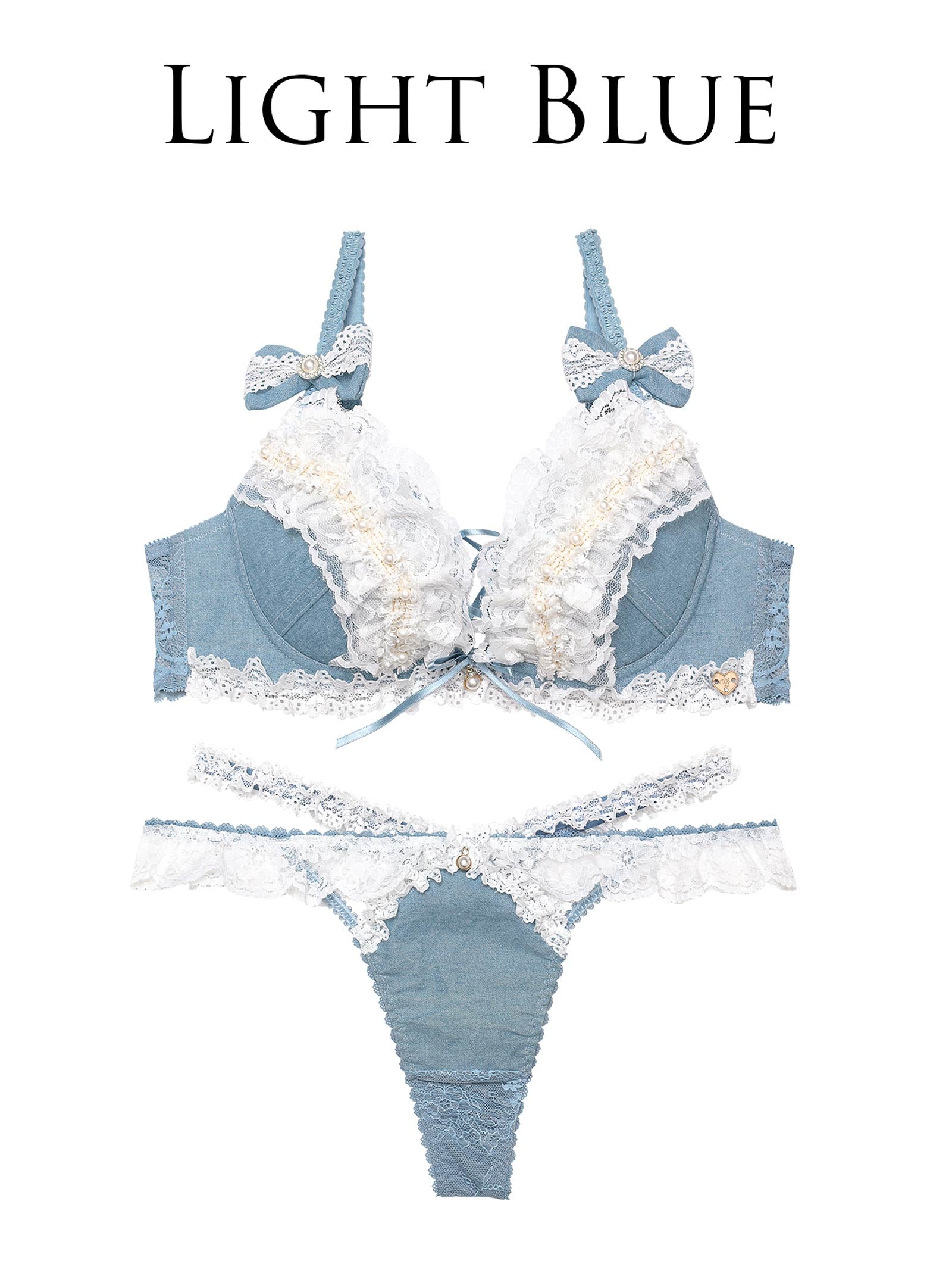 6/9新作!【明日花キララプロデュース/WhipBunny】Lacy Tiered Denim Bra&T-back / レーシィティアードデニムブラ&Tバック