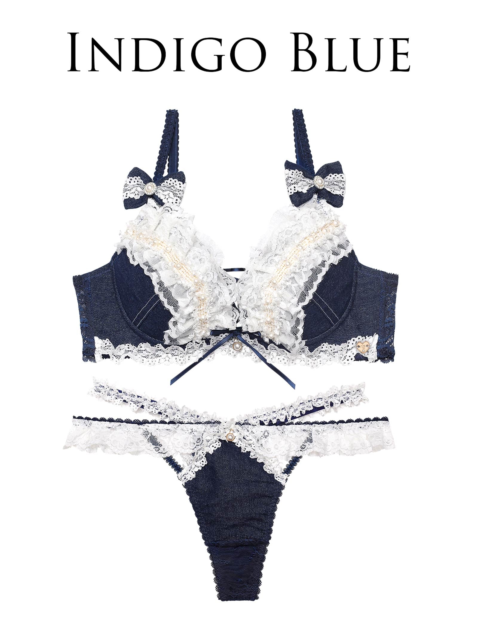 6/9新作!【明日花キララプロデュース/WhipBunny】Lacy Tiered Denim Bra&T-back / レーシィティアードデニムブラ&Tバック