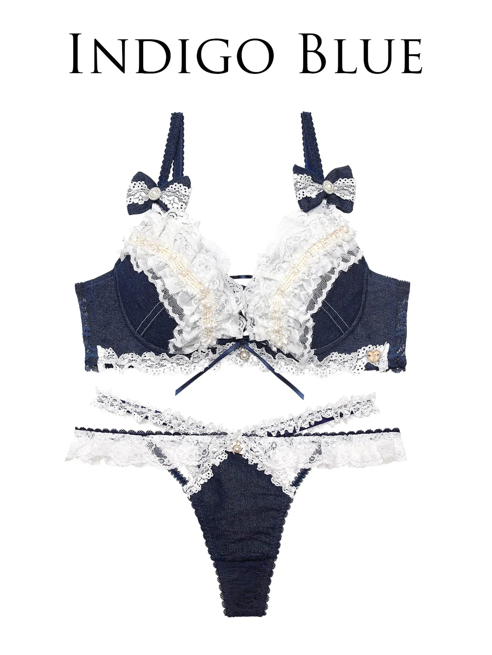 6/9新作!【明日花キララプロデュース/WhipBunny】Lacy Tiered Denim Bra&T-back / レーシィティアードデニムブラ&Tバック