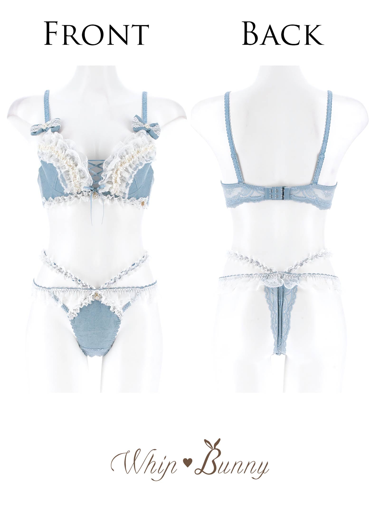 6/9新作!【明日花キララプロデュース/WhipBunny】Lacy Tiered Denim Bra&T-back / レーシィティアードデニムブラ&Tバック