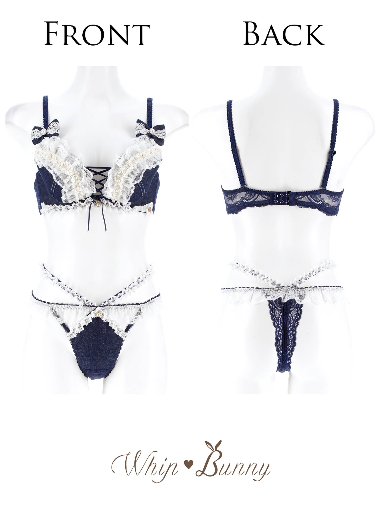 6/9新作!【明日花キララプロデュース/WhipBunny】Lacy Tiered Denim Bra&T-back / レーシィティアードデニムブラ&Tバック