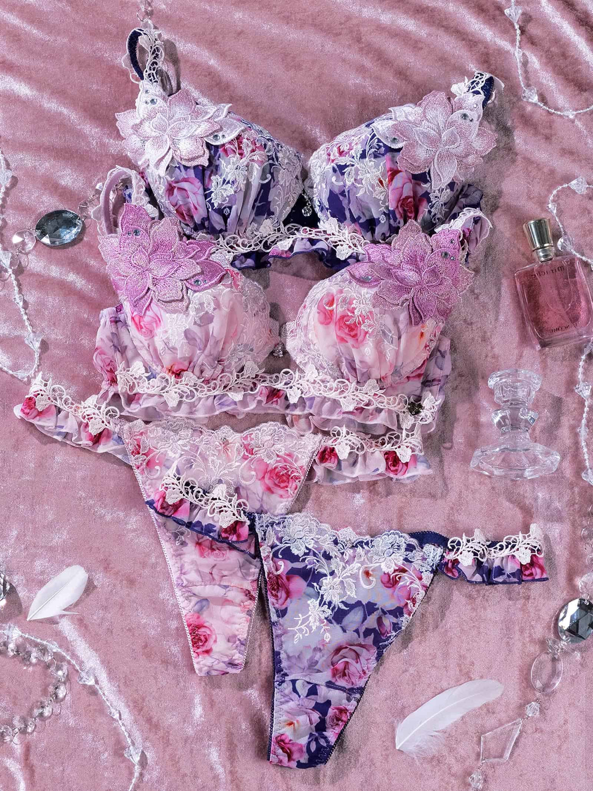 10/16新作!【明日花キララプロデュース/WhipBunny】Melty Chiffon Bouquet Bra&T-back / メルティシフォンブーケブラ&Tバック