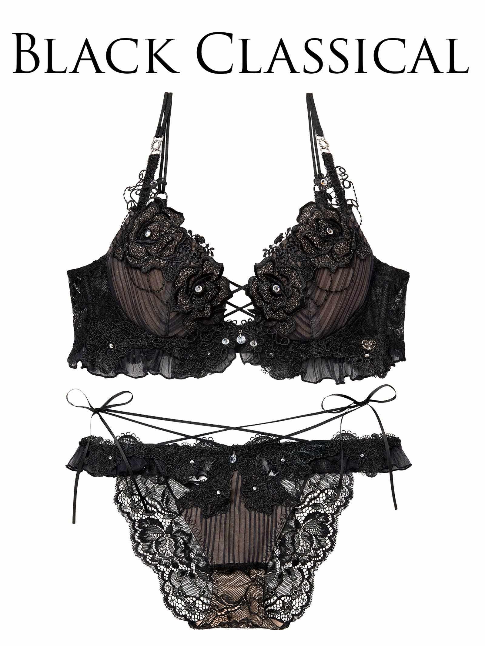 2/20新作!【明日花キララプロデュース/WhipBunny】Pleats Bijou Rose Bra&Shorts / プリーツビジューローズブラ&ショーツ