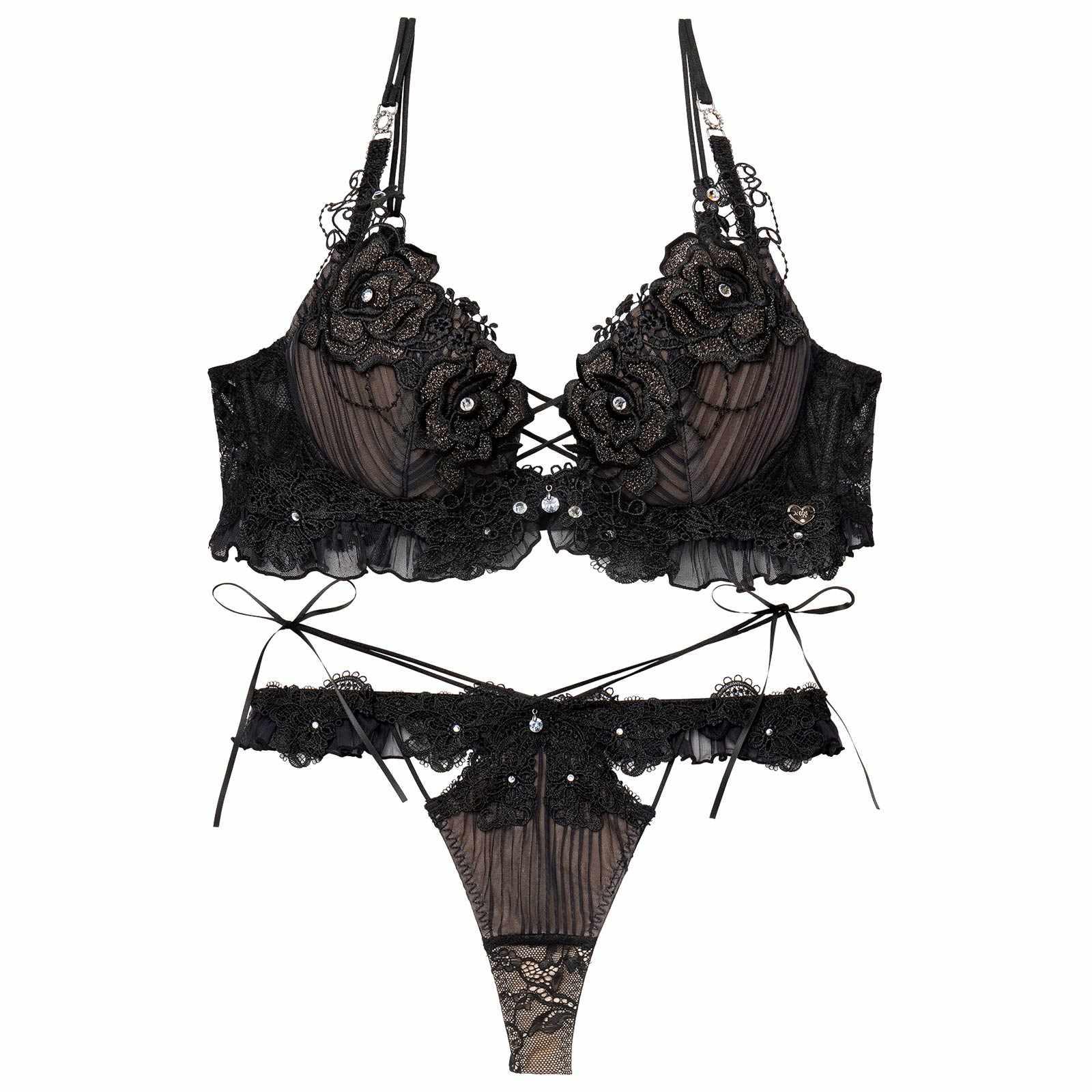 2/20新作!【明日花キララプロデュース/WhipBunny】Pleats Bijou Rose Bra&T-back / プリーツビジューローズブラ&Tバック