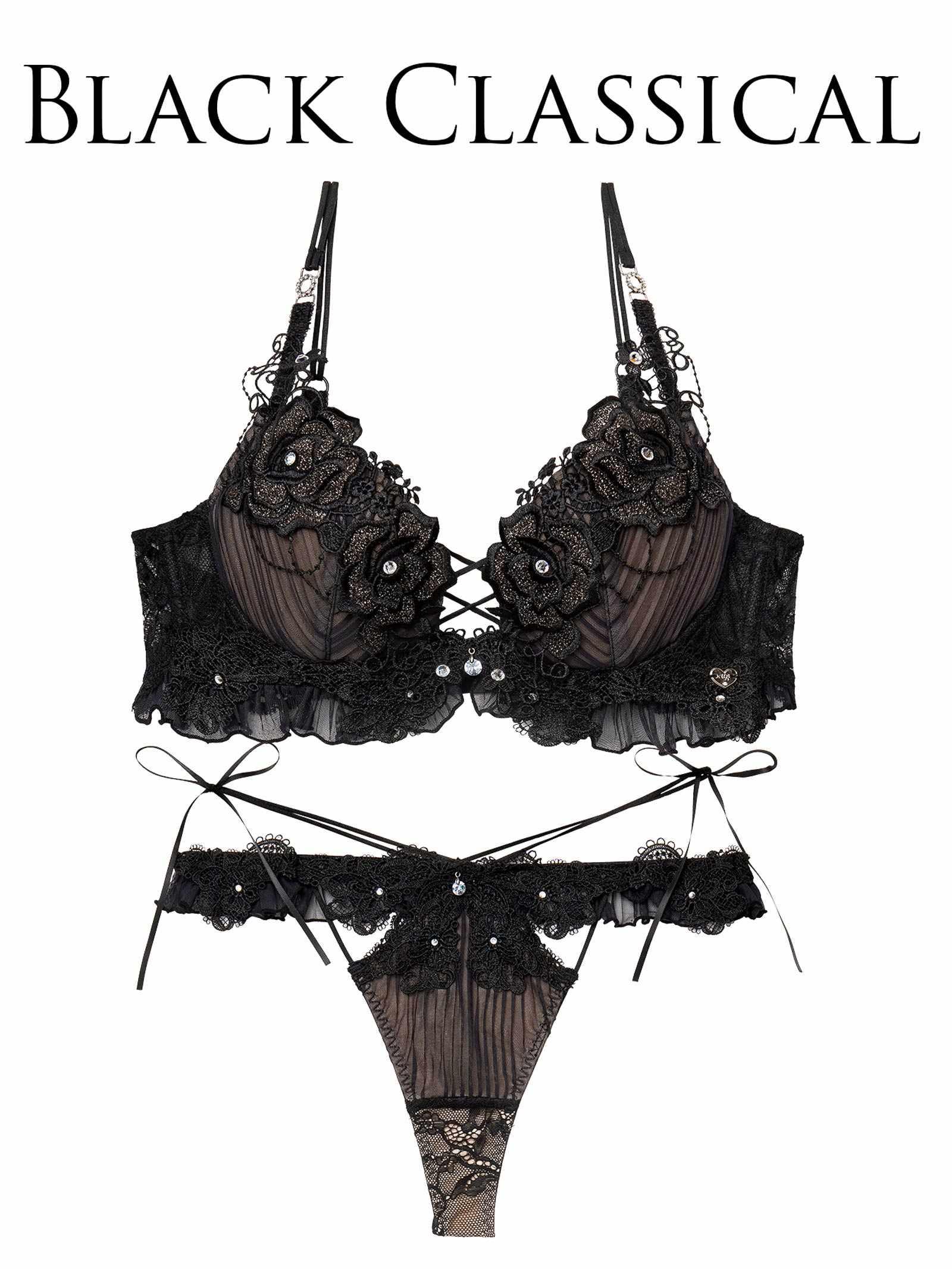 2/20新作!【明日花キララプロデュース/WhipBunny】Pleats Bijou Rose Bra&T-back / プリーツビジューローズブラ&Tバック