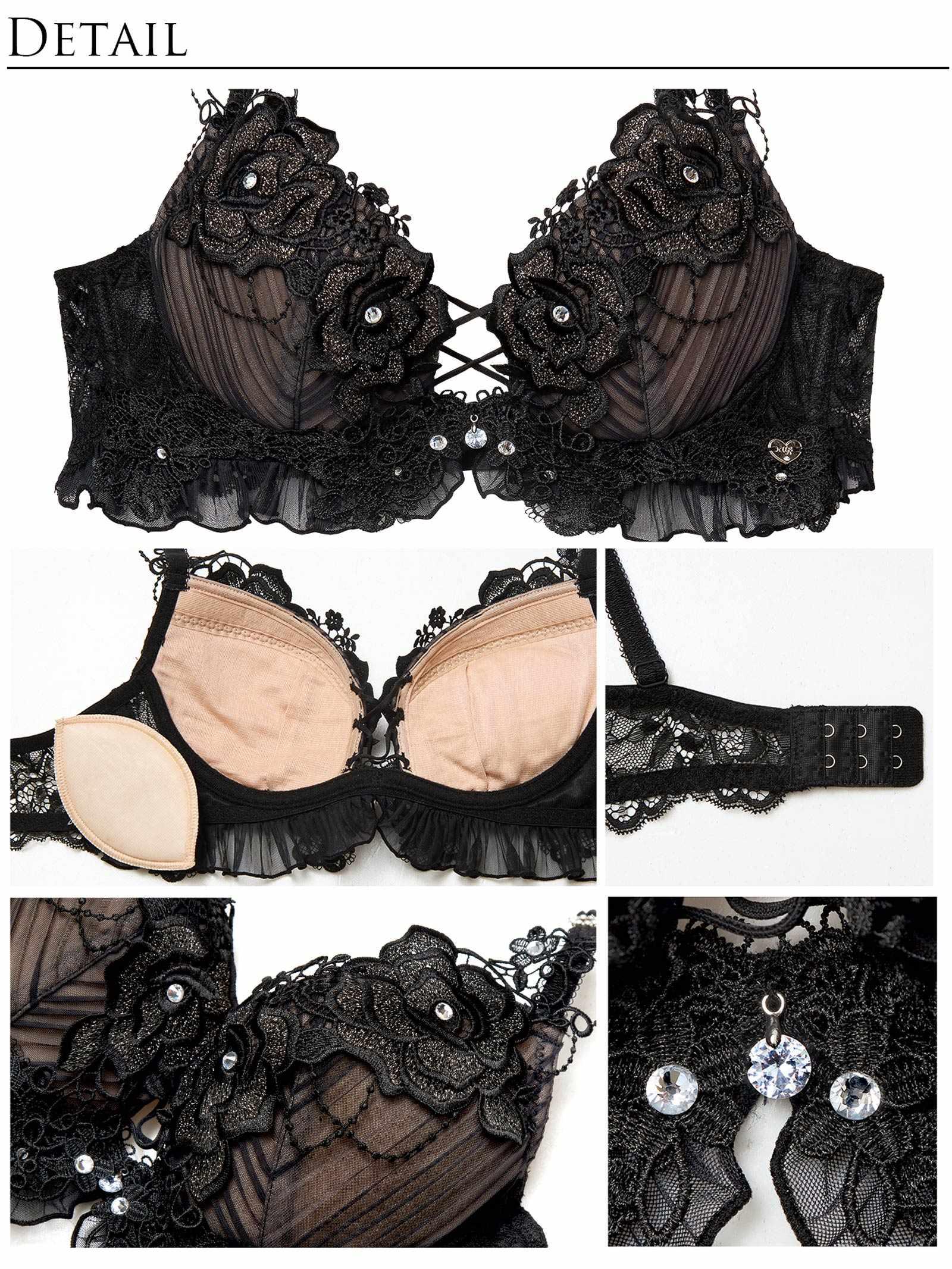 2/20新作!【明日花キララプロデュース/WhipBunny】Pleats Bijou Rose Bra&T-back / プリーツビジューローズブラ&Tバック