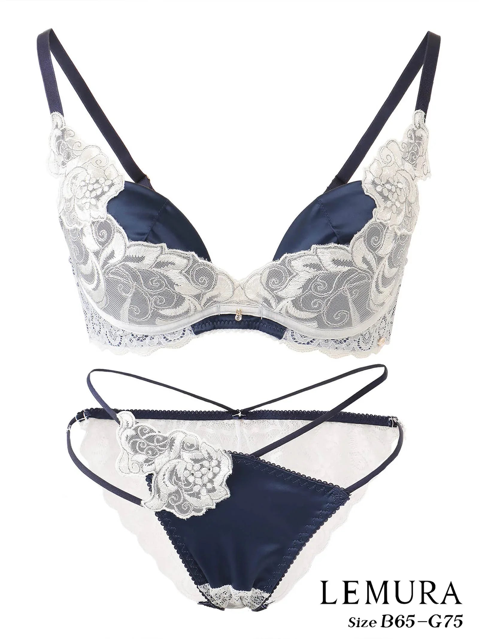 【LEMURA】Matt Satin&Code Lace Lingerie -フルバックセット-NAVY - 【公式】247Lingerie