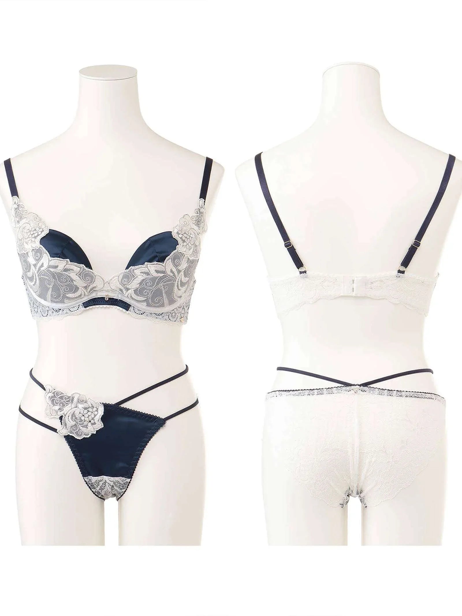 【LEMURA】Matt Satin&Code Lace Lingerie -フルバックセット-NAVY - 【公式】247Lingerie