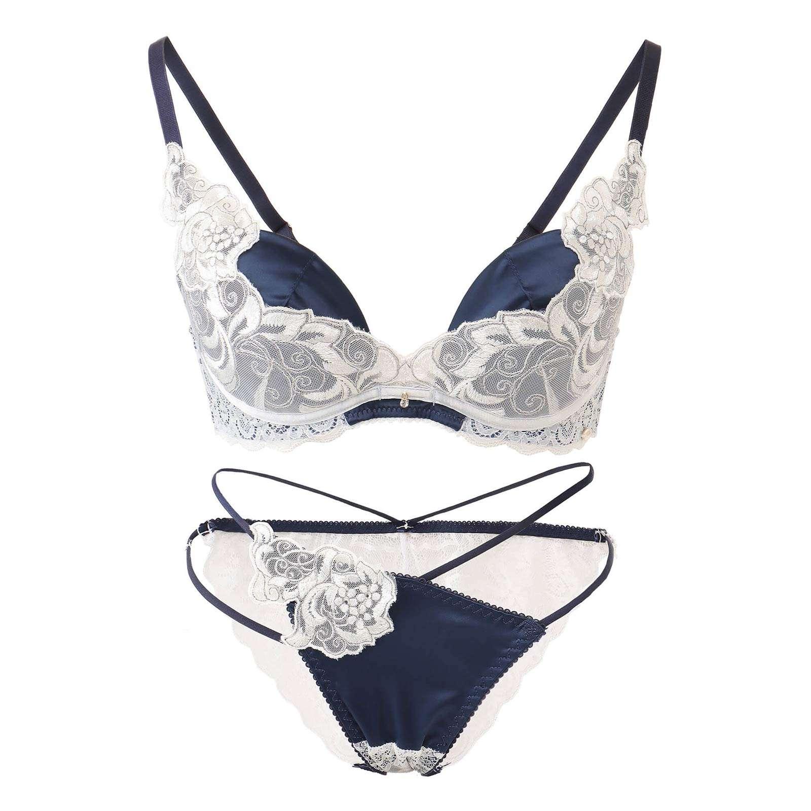 【LEMURA】Matt Satin&Code Lace Lingerie -フルバックセット-NAVY - 【公式】247Lingerie