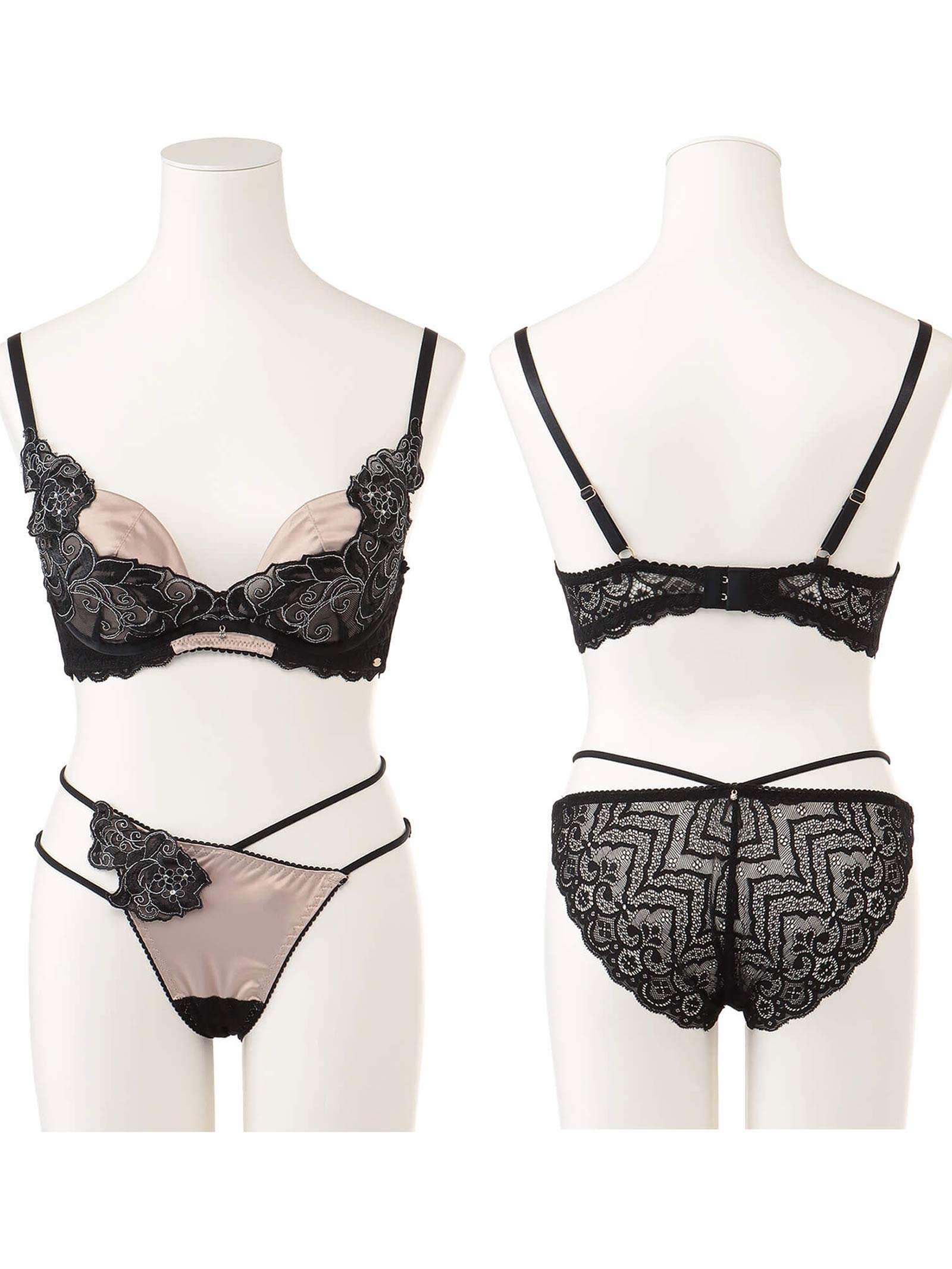 【LEMURA】Matt Satin&Code Lace Lingerie -フルバックセット-GOLD - 【公式】247Lingerie