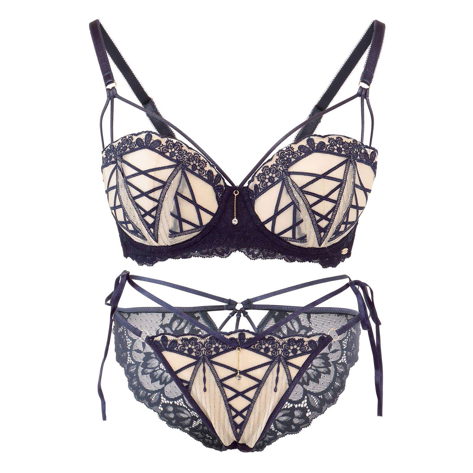 【Rちゃんプロデュース/LEMURA】Nudy Lace Lingerie -フルバックセット-DARKNAVY