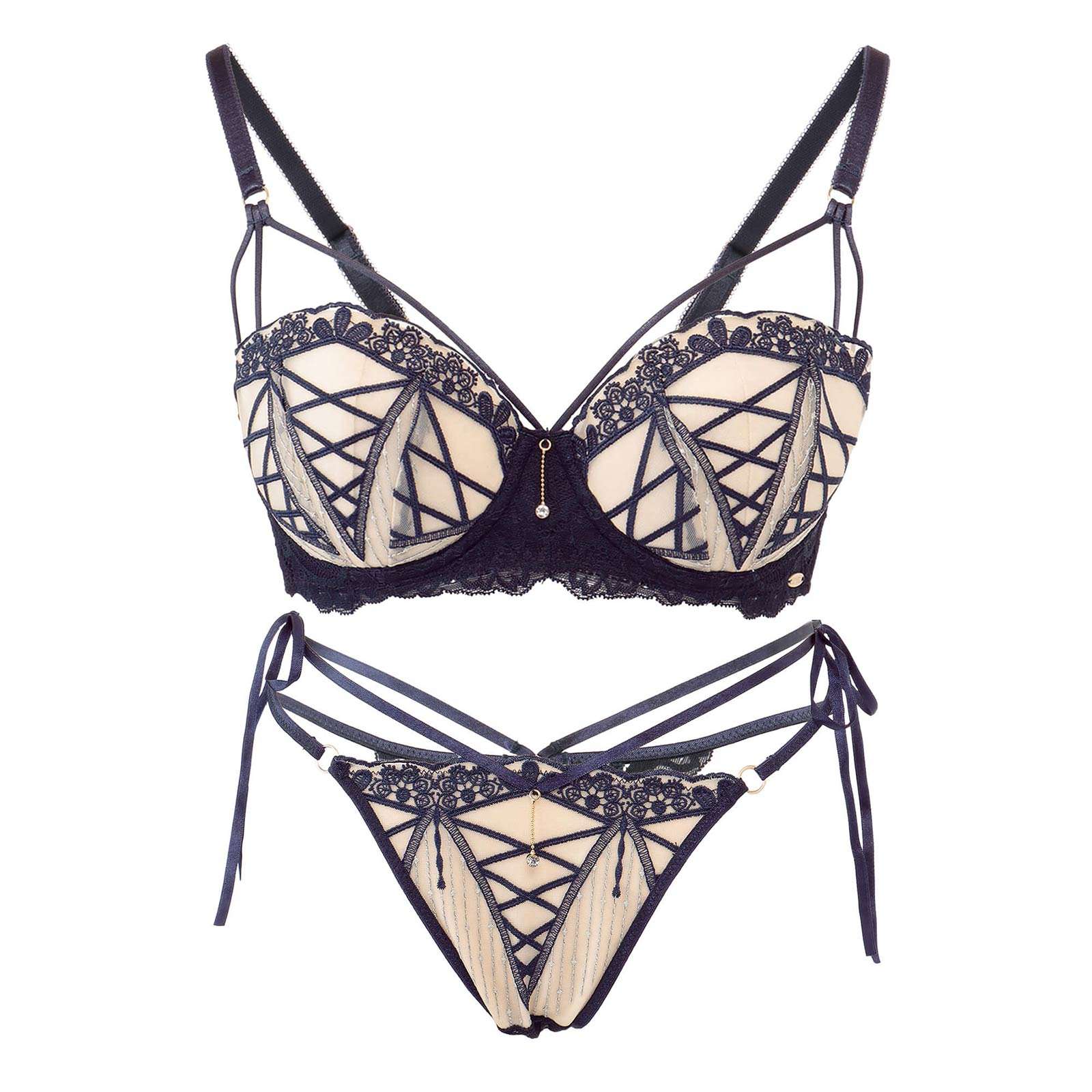 【Rちゃんプロデュース/LEMURA】Nudy Lace Lingerie -Tバックセット-DARKNAVY