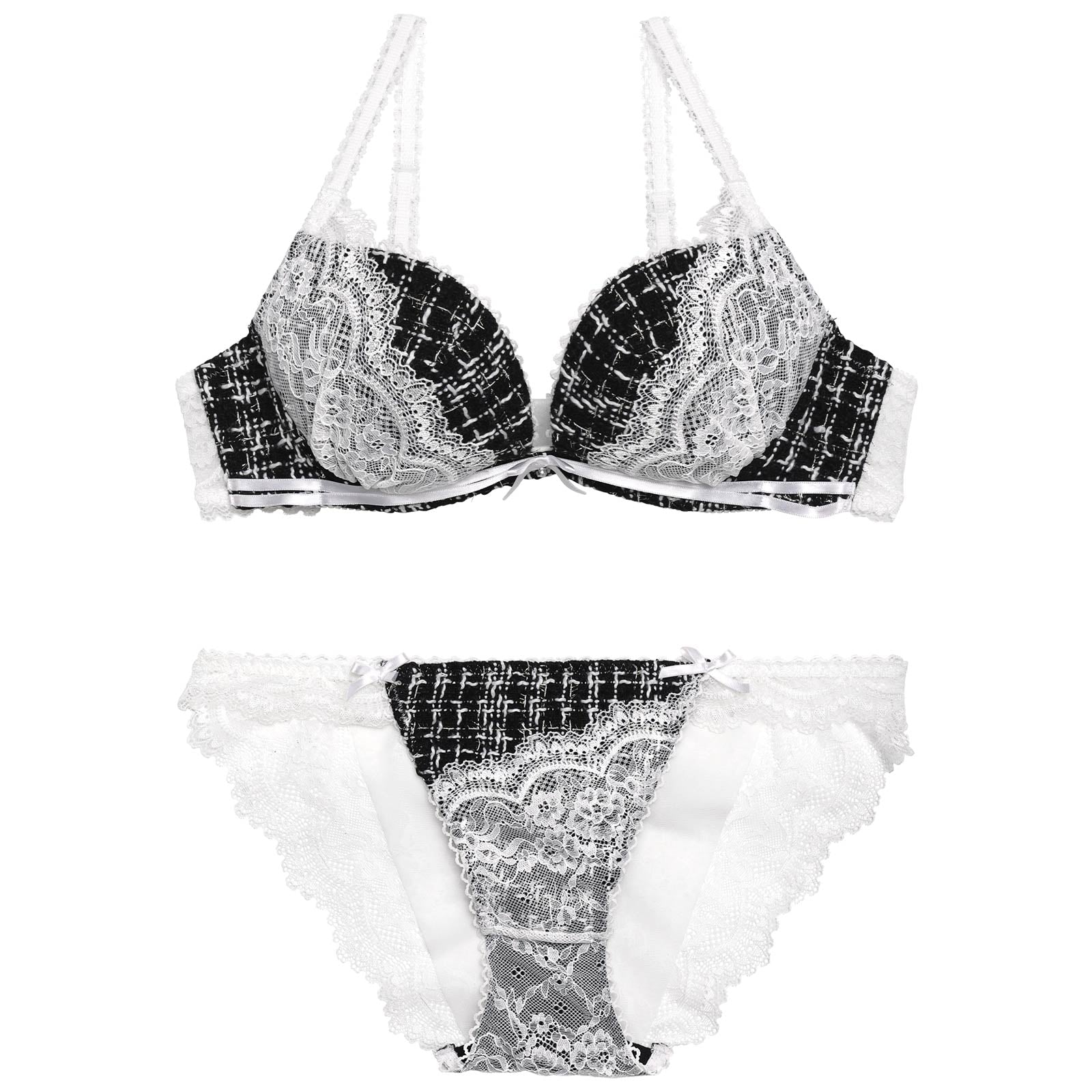 【YouTuber流那プロデュース/Lulumerry】ツイードレース 盛りもっと ブラジャー&ショーツ / ホワイト