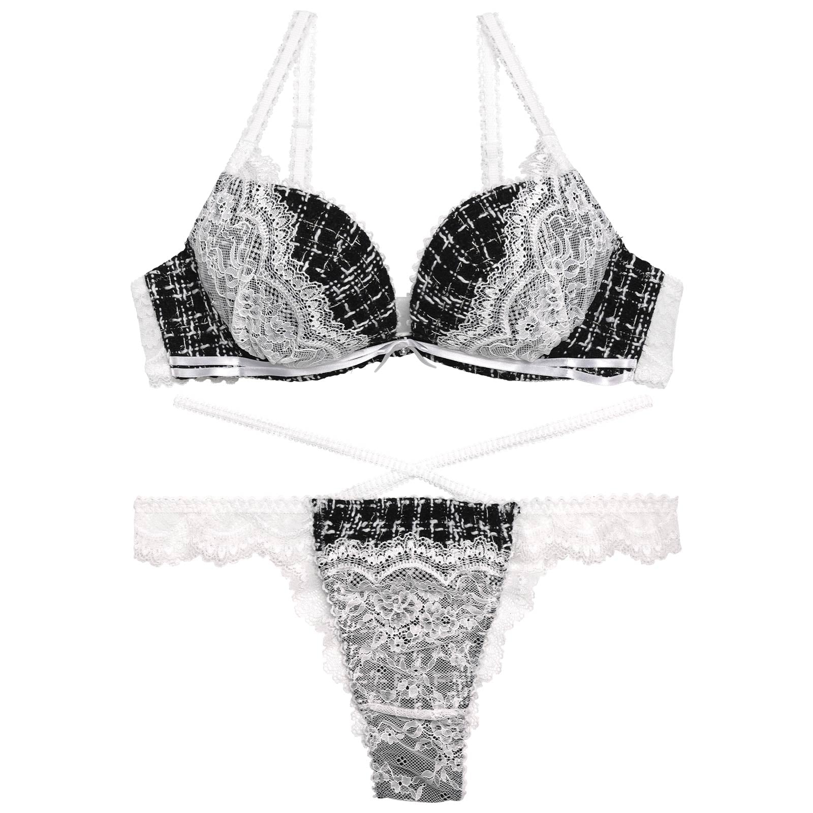 【YouTuber流那プロデュース/Lulumerry】ツイードレース 盛りもっと ブラジャー&ショーツ / ホワイト