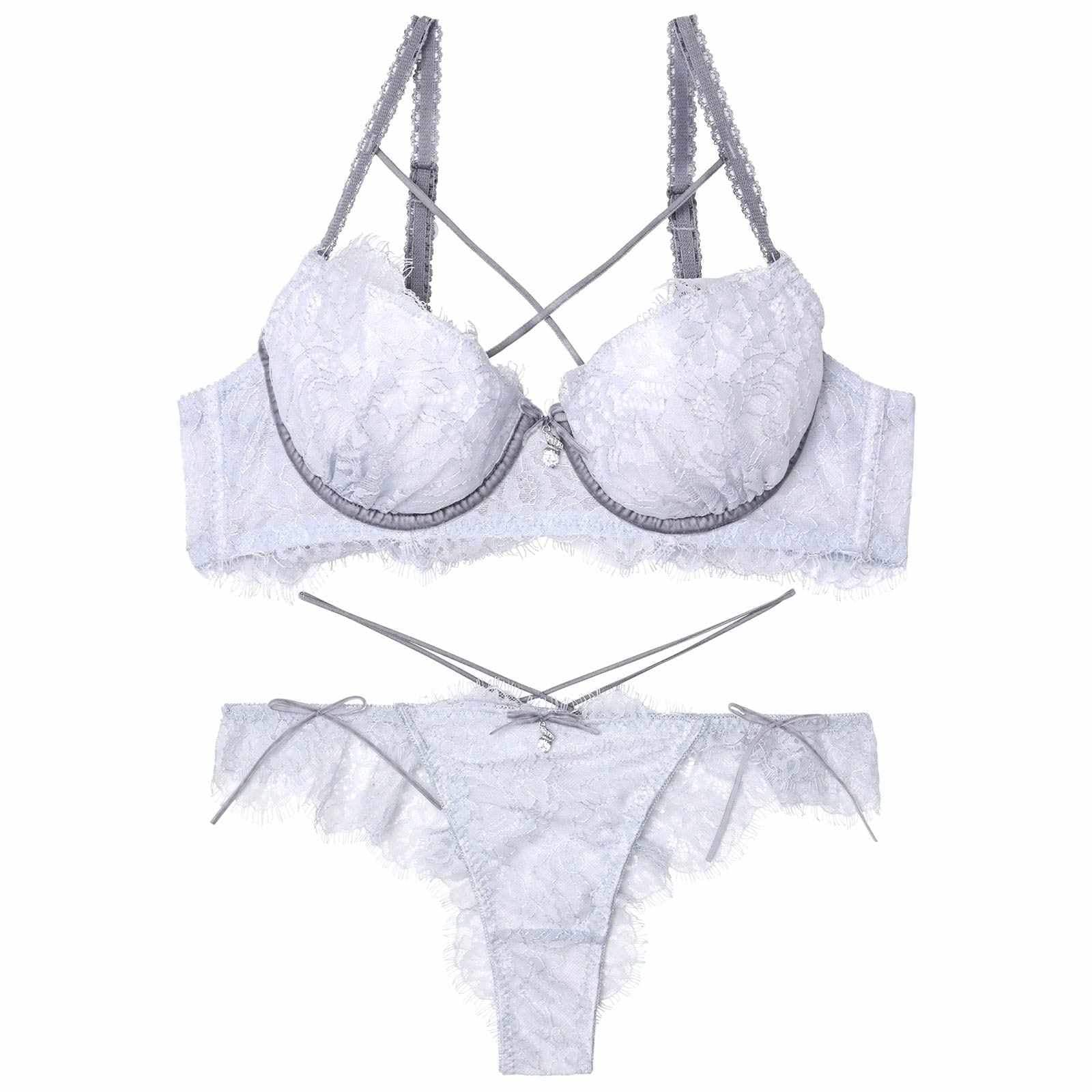 【YouTuber流那プロデュース/Lulumerry】ベロアリボンレース 盛りもっと ブラジャー&ショーツ /サックス