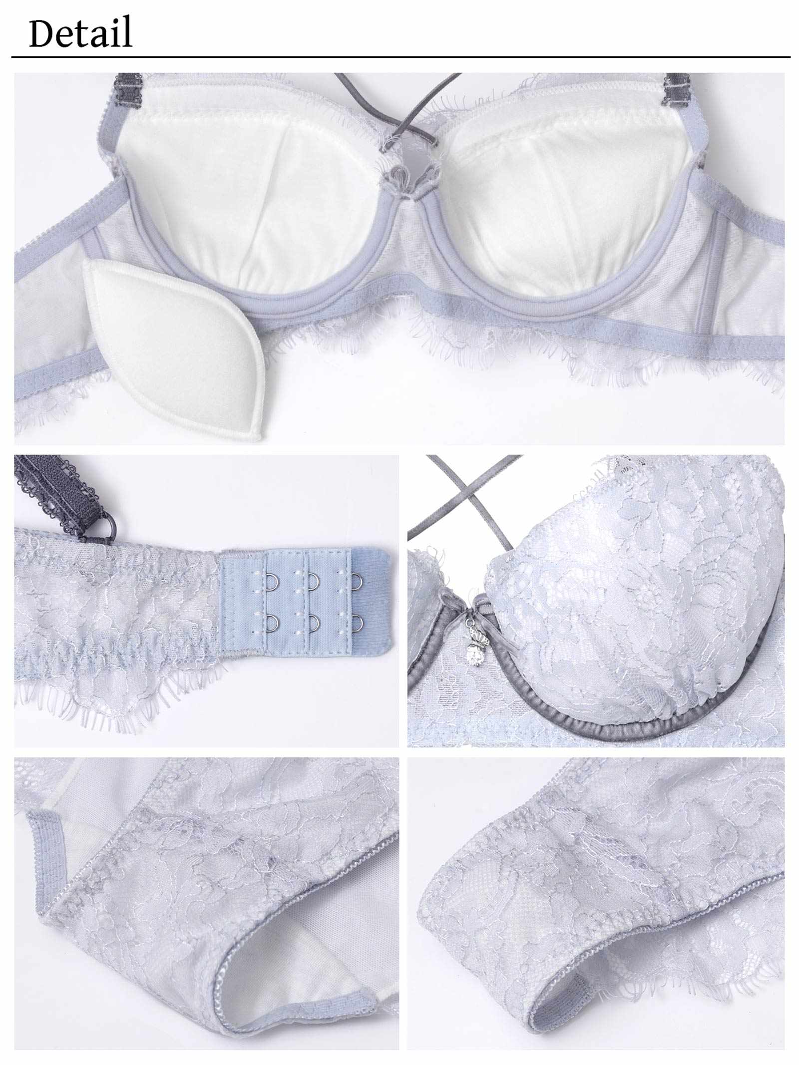 【YouTuberるなプロデュース/Lulumerry】ベロアリボンレース 盛りもっと ブラジャー&ショーツ /サックス