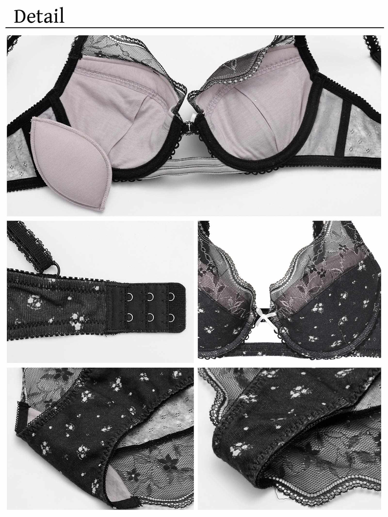 【YouTuberるなプロデュース/Lulumerry】フラワープリントリブ 盛りもっと ブラジャー&ショーツ /ブラック