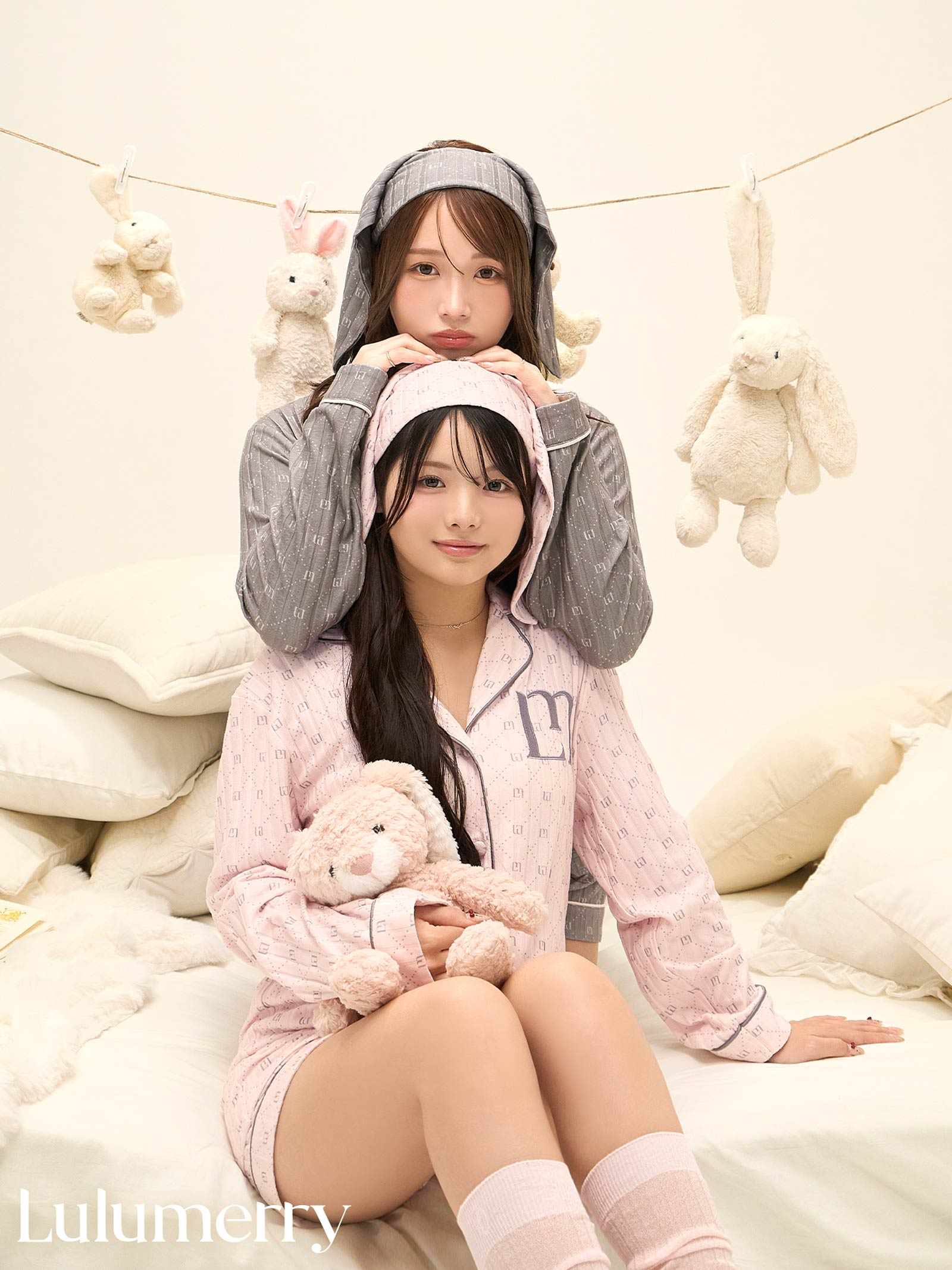 【YouTuber流那プロデュース/Lulumerry】モノグラムラビット ルームウェア レディーストップス&ショートパンツ&ヘアバンドセット / ピンクラビット(PINK)