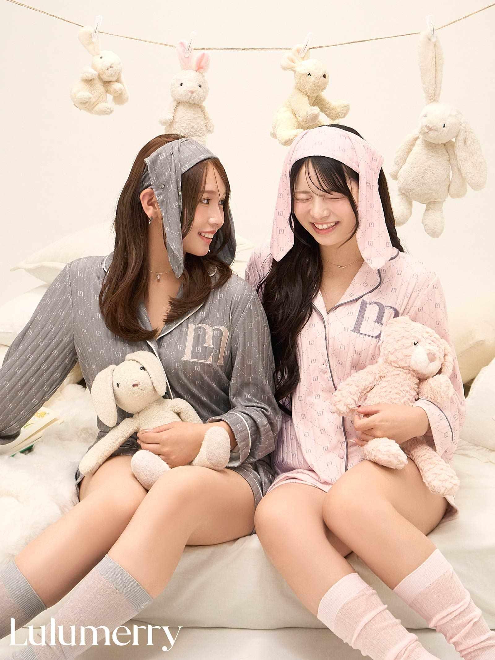 【YouTuber流那プロデュース/Lulumerry】モノグラムラビット ルームウェア レディーストップス&ショートパンツ&ヘアバンドセット /グレーラビット(GRAY)
