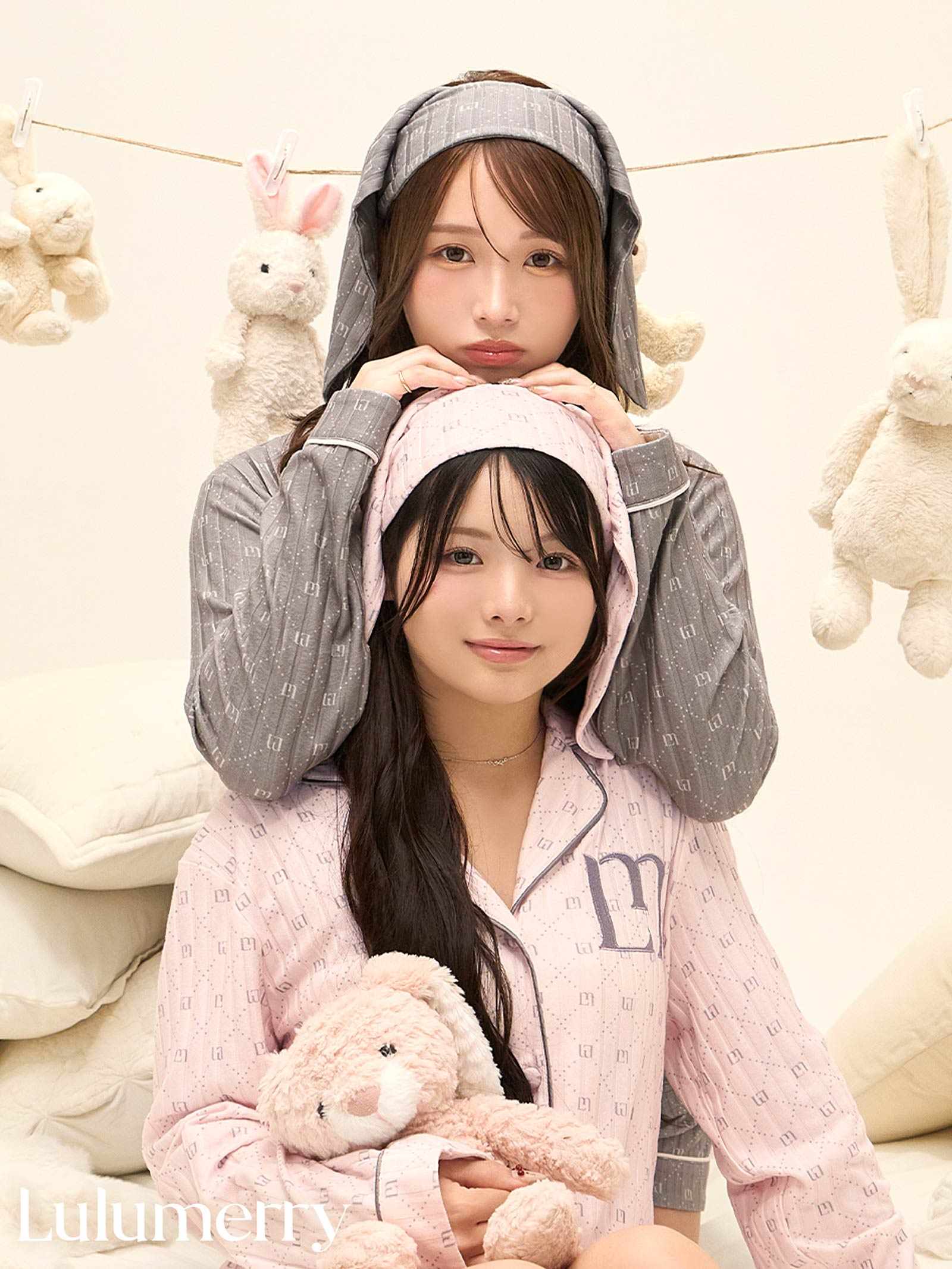 【YouTuber流那プロデュース/Lulumerry】モノグラムラビット ルームウェア レディーストップス&ショートパンツ&ヘアバンドセット /グレーラビット(GRAY)