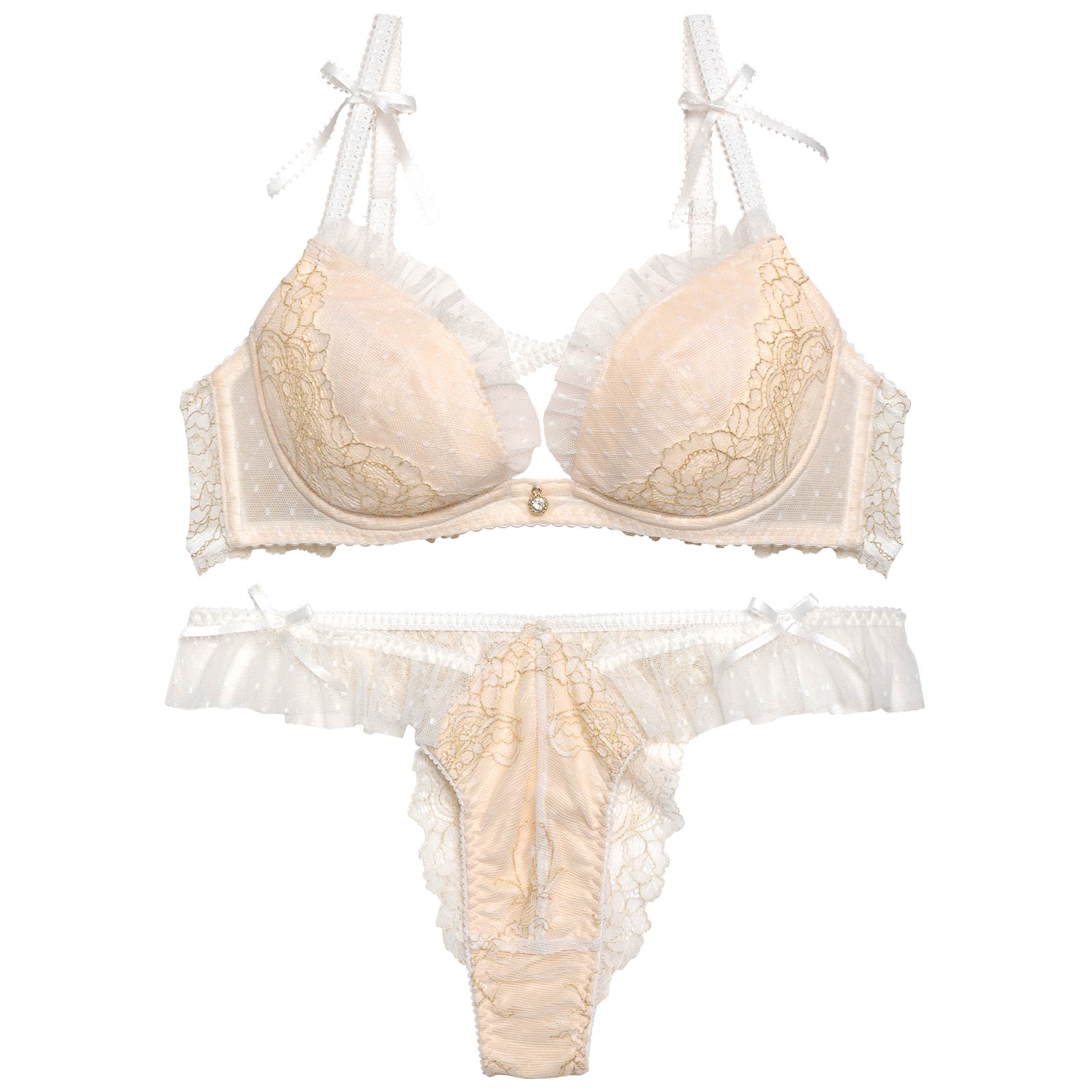 【YouTuber流那プロデュース/Lulumerry】ダイヤドットフリル 盛りもっと ブラジャー&ショーツ / ホワイト