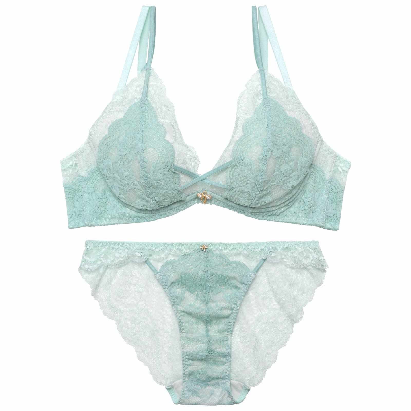 【YouTuber流那プロデュース/Lulumerry】レイヤードレース 盛りもっと ブラジャー&ショーツ /ミント - 【公式】247Lingerie