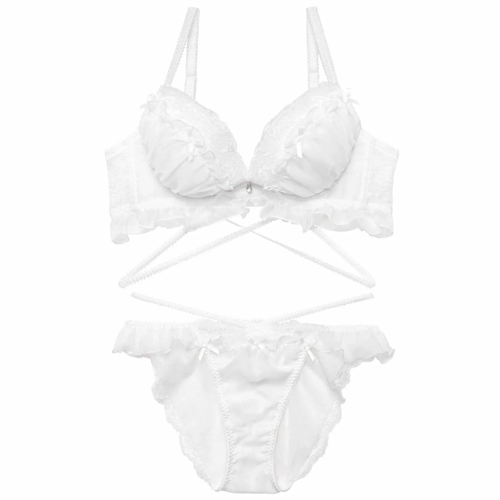 【YouTuber流那プロデュース/Lulumerry】エンジェルフリル 盛りもっと ブラジャー&ショーツ /ホワイト - 【公式】247Lingerie