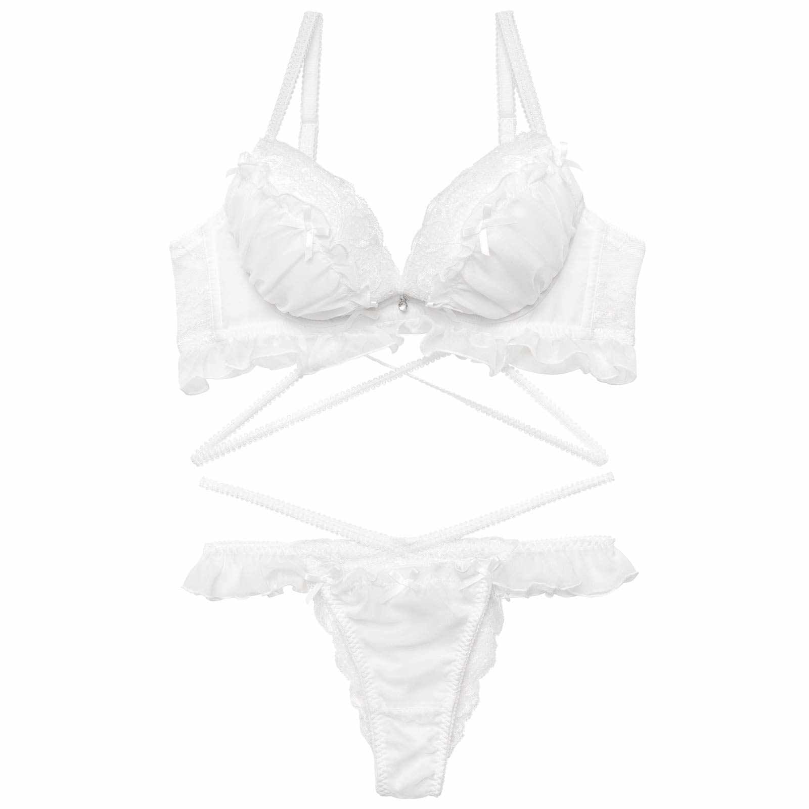 【YouTuber流那プロデュース/Lulumerry】エンジェルフリル 盛りもっと ブラジャー&ショーツ /ホワイト - 【公式】247Lingerie