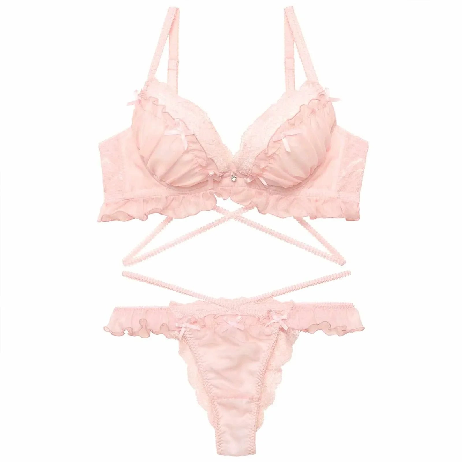 【YouTuber流那プロデュース/Lulumerry】エンジェルフリル 盛りもっと ブラジャー&ショーツ /ピンク - 【公式】247Lingerie