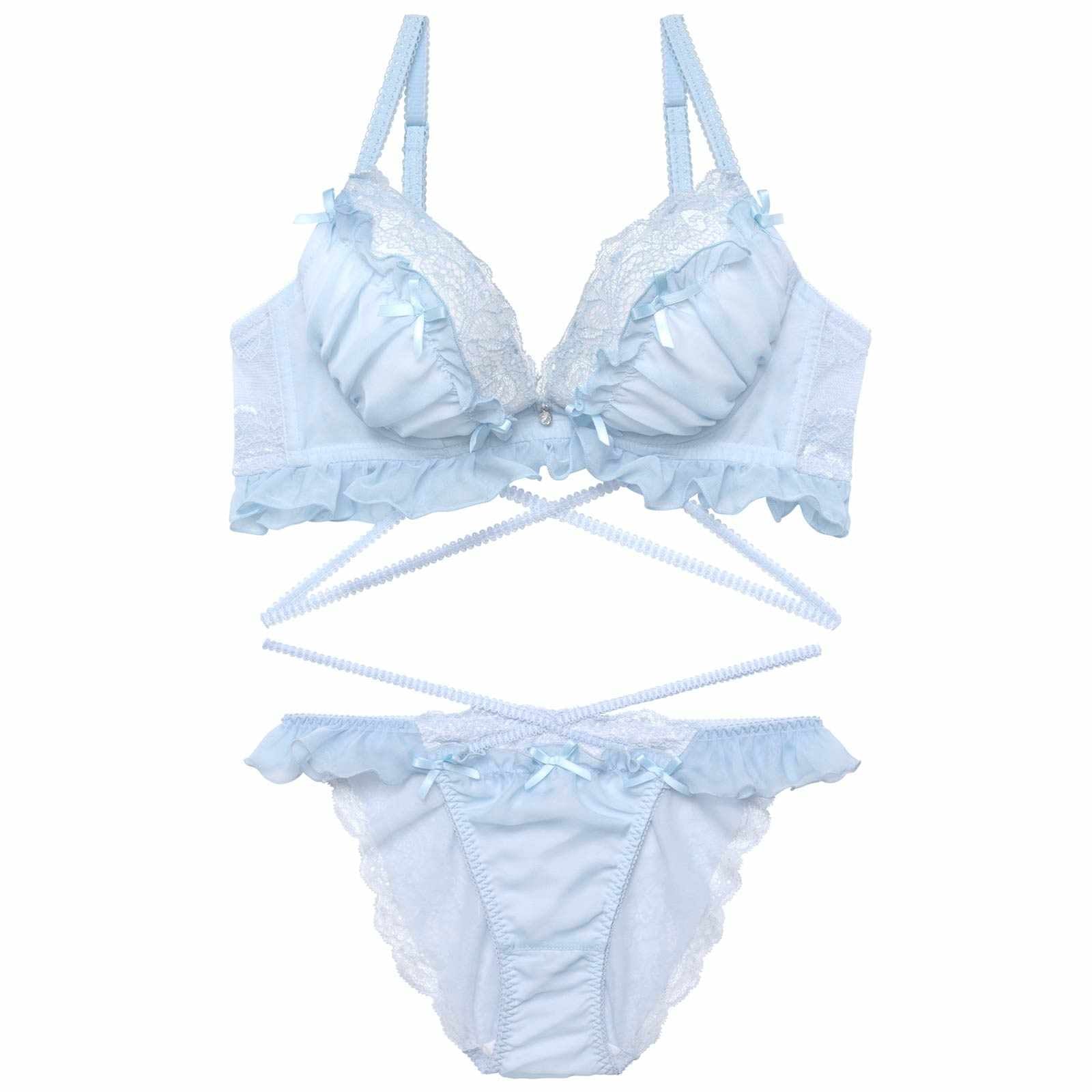 【YouTuber流那プロデュース/Lulumerry】エンジェルフリル 盛りもっと ブラジャー&ショーツ /ブルー - 【公式】247Lingerie