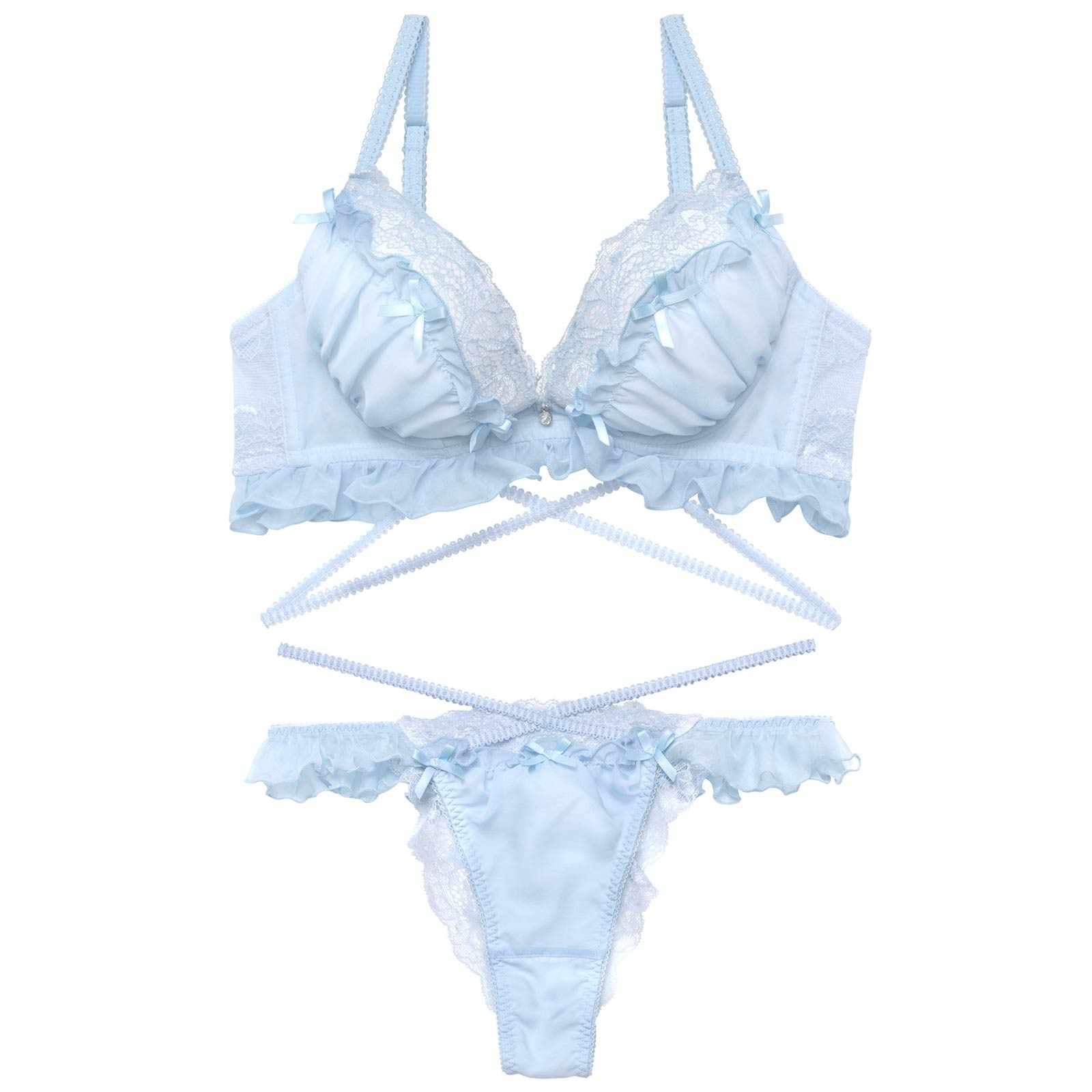 【YouTuber流那プロデュース/Lulumerry】エンジェルフリル 盛りもっと ブラジャー&ショーツ /ブルー - 【公式】247Lingerie