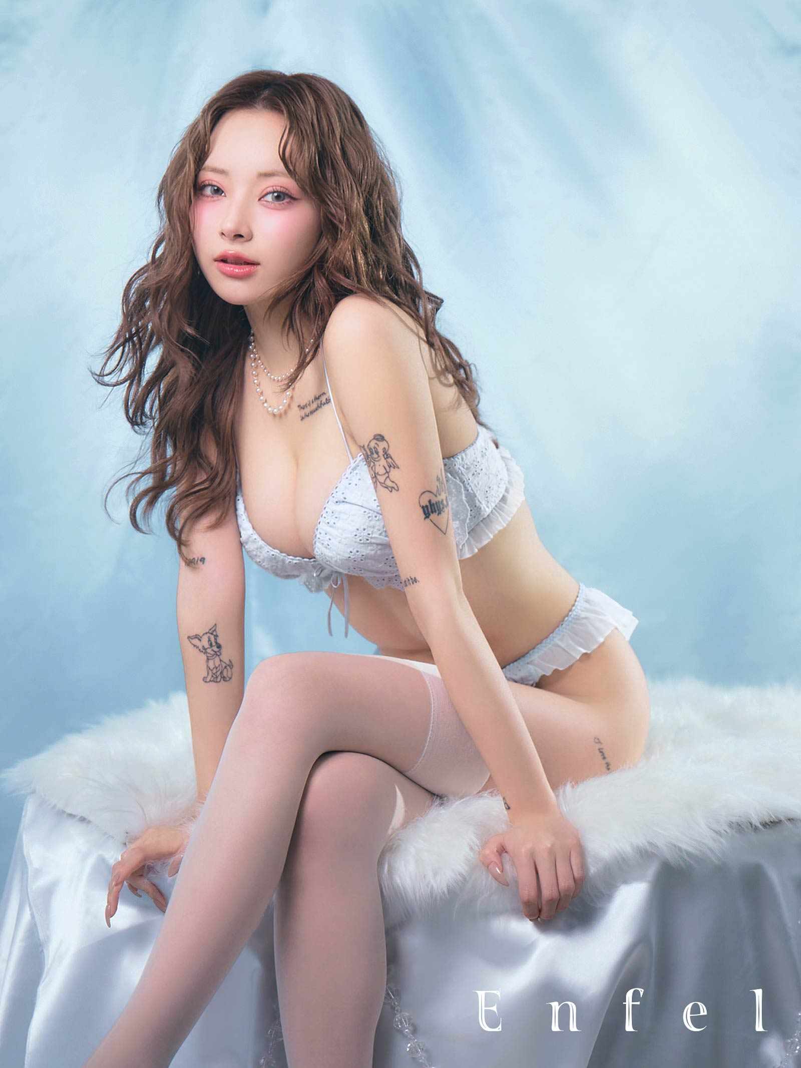 8/5新作!【ぴょな(PyunA.)プロデュース/Enfel】コットンレースエンジェル ブラジャー&ショーツ