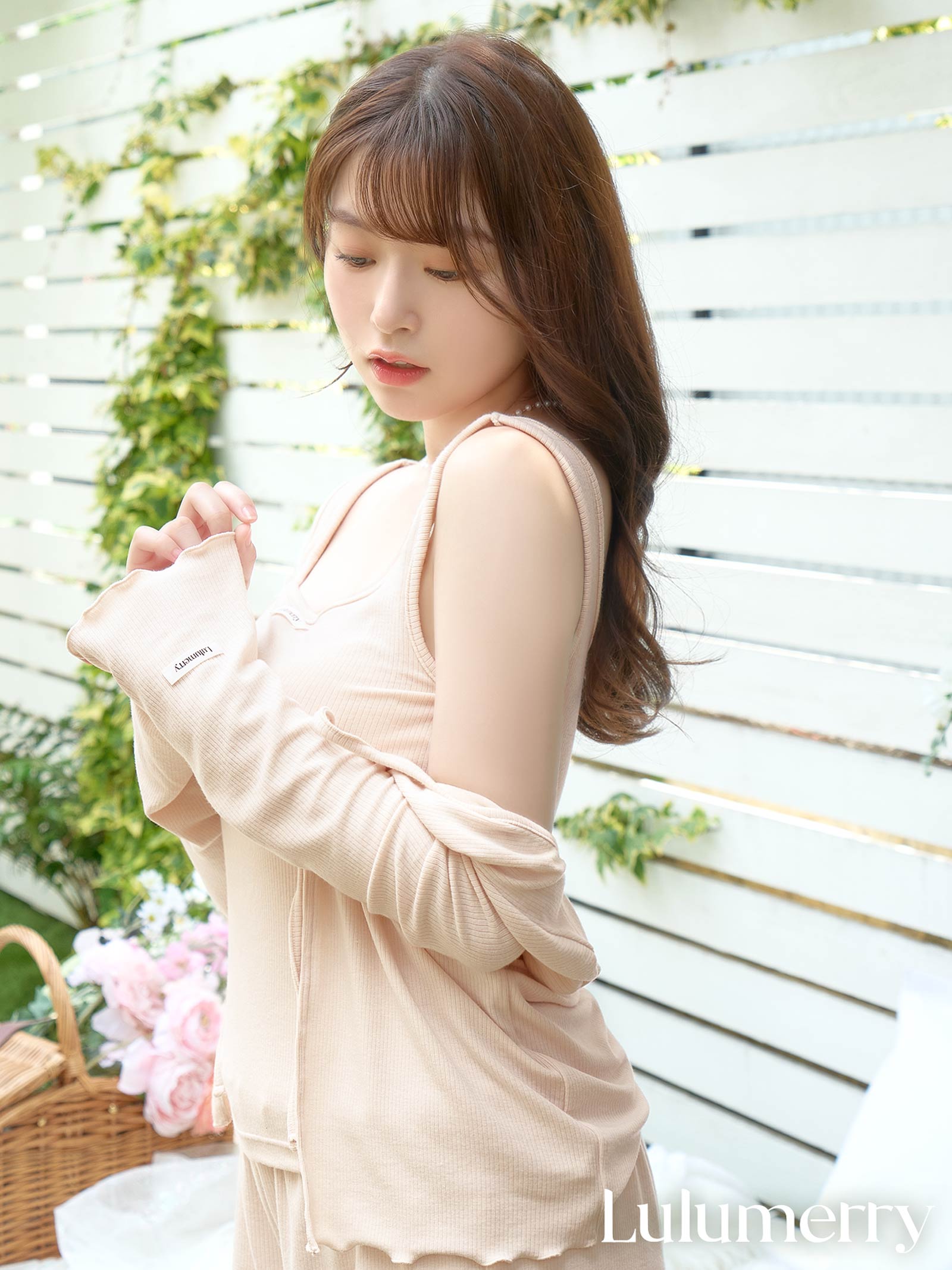 【YouTuber流那プロデュース/Lulumerry】ソフトリブワンマイル ルームウェア カーディガン&タンクトップ&ショートパンツセット / アイボリー