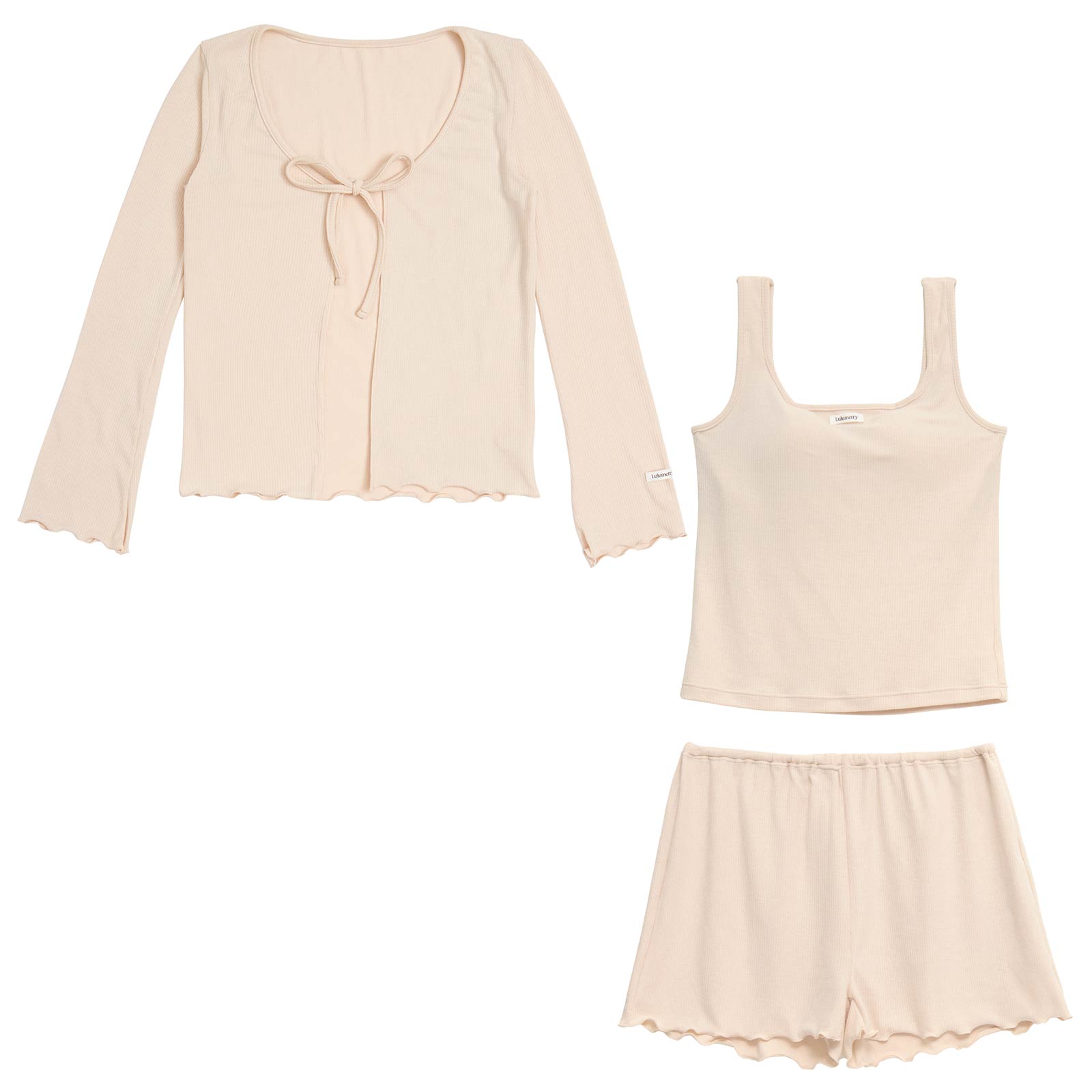 【YouTuber流那プロデュース/Lulumerry】ソフトリブワンマイル ルームウェア カーディガン&タンクトップ&ショートパンツセット / アイボリー