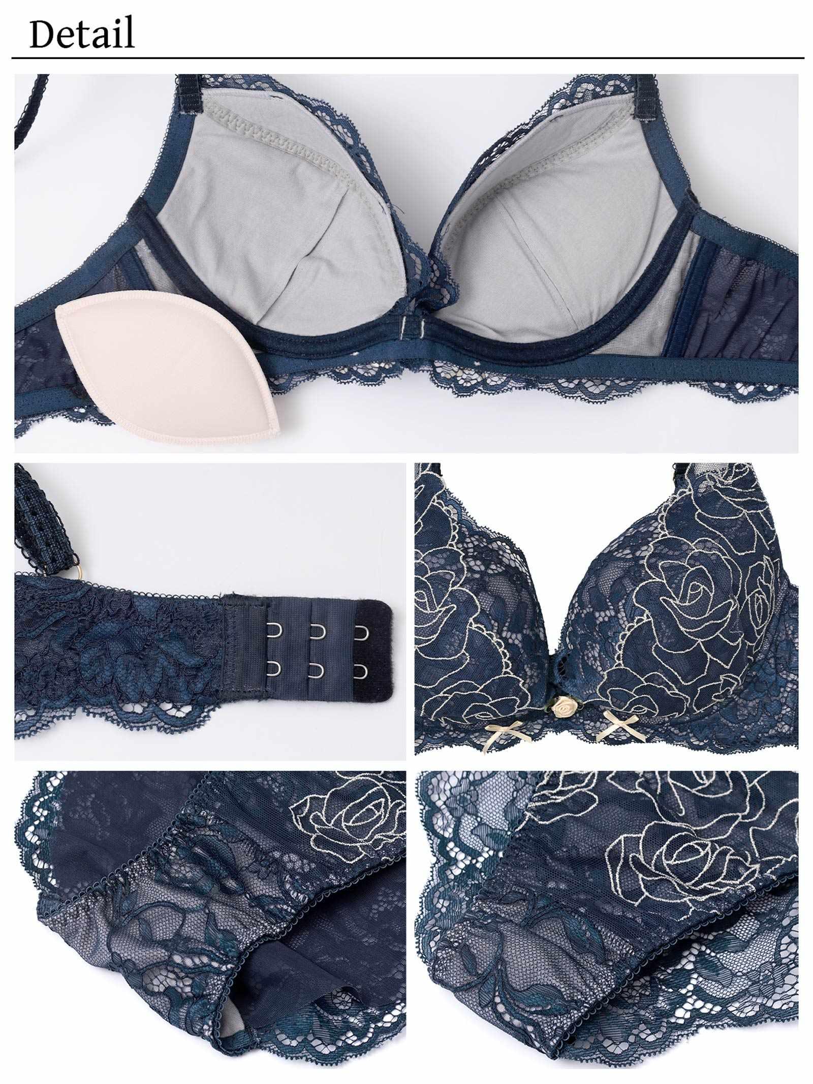 【YouTuberるなプロデュース/Lulumerry】ラメローズリボン 盛りもっと ブラジャー&ショーツ /ネイビー