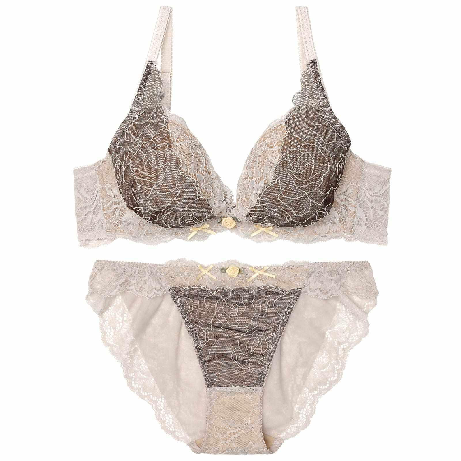 【YouTuber流那プロデュース/Lulumerry】ラメローズリボン 盛りもっと ブラジャー&ショーツ /ブラウン