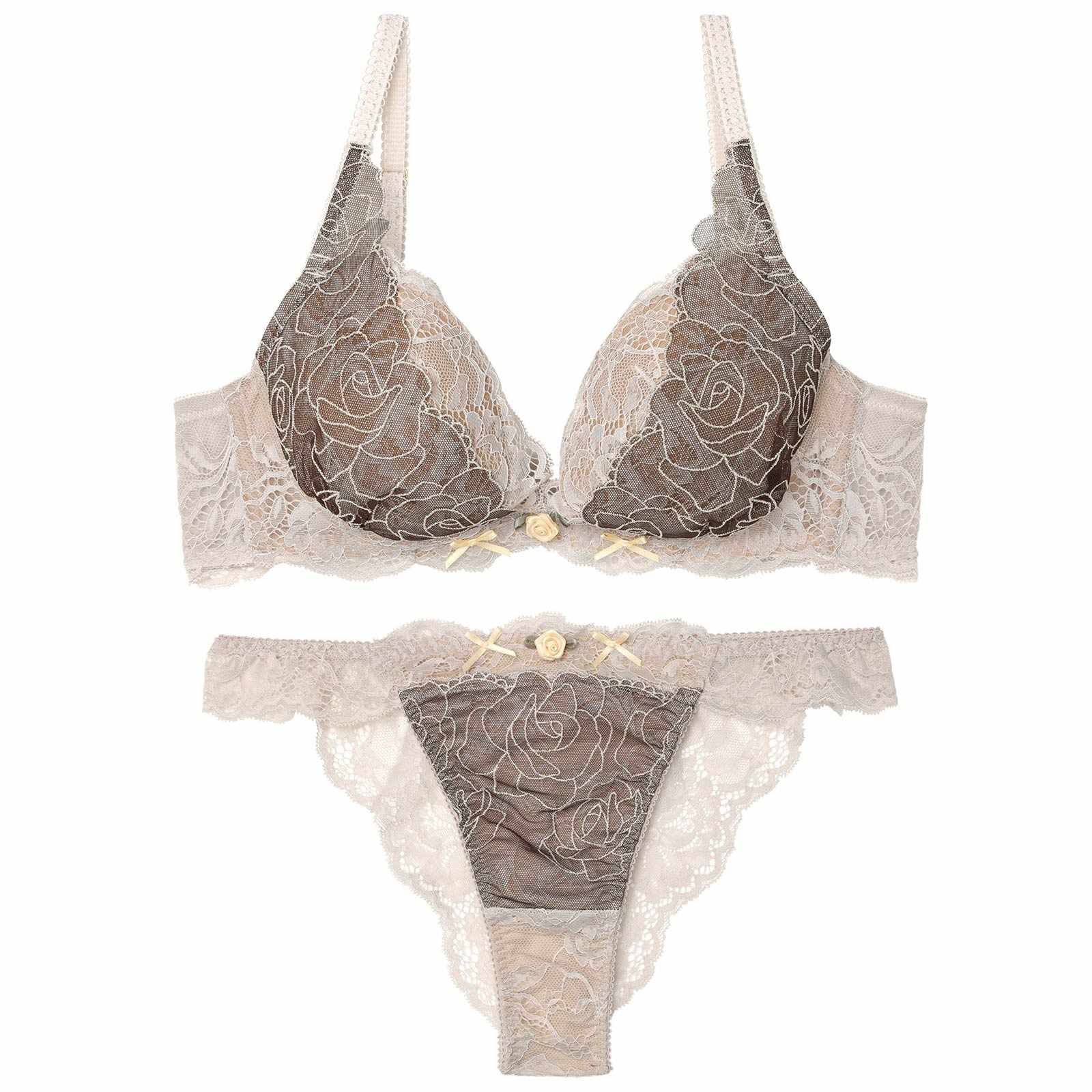 【YouTuber流那プロデュース/Lulumerry】ラメローズリボン 盛りもっと ブラジャー&ショーツ /ブラウン