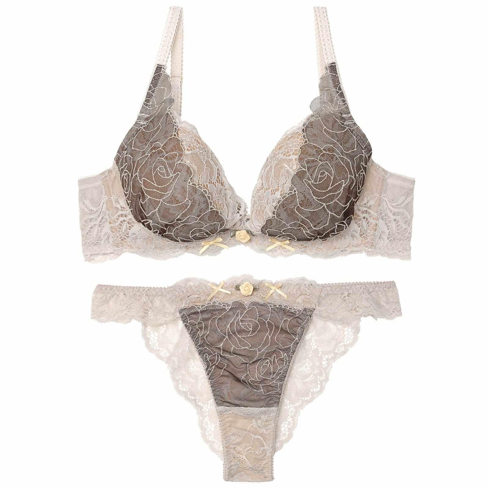 【YouTuber流那プロデュース/Lulumerry】ラメローズリボン 盛りもっと ブラジャー&ショーツ /ブラウン