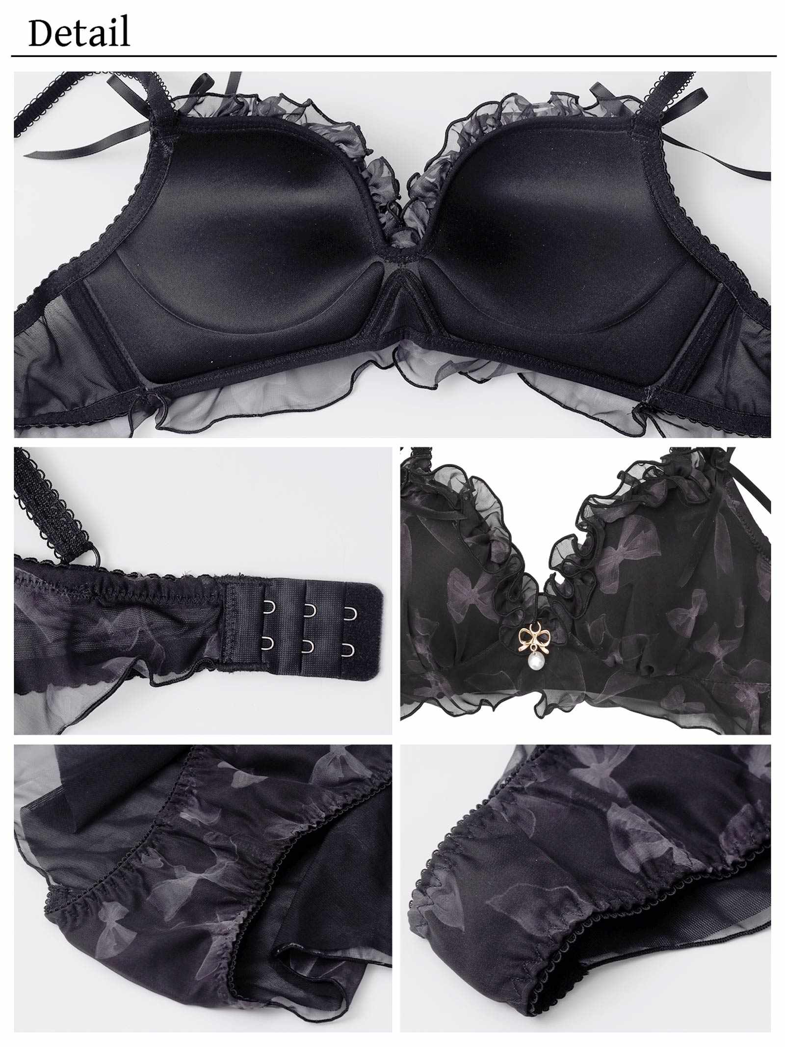 【ばんばんざい るなプロデュース/Lulumerry】リボンプリントフリル まんま”るな” ブラジャー&ショーツ / ブラック