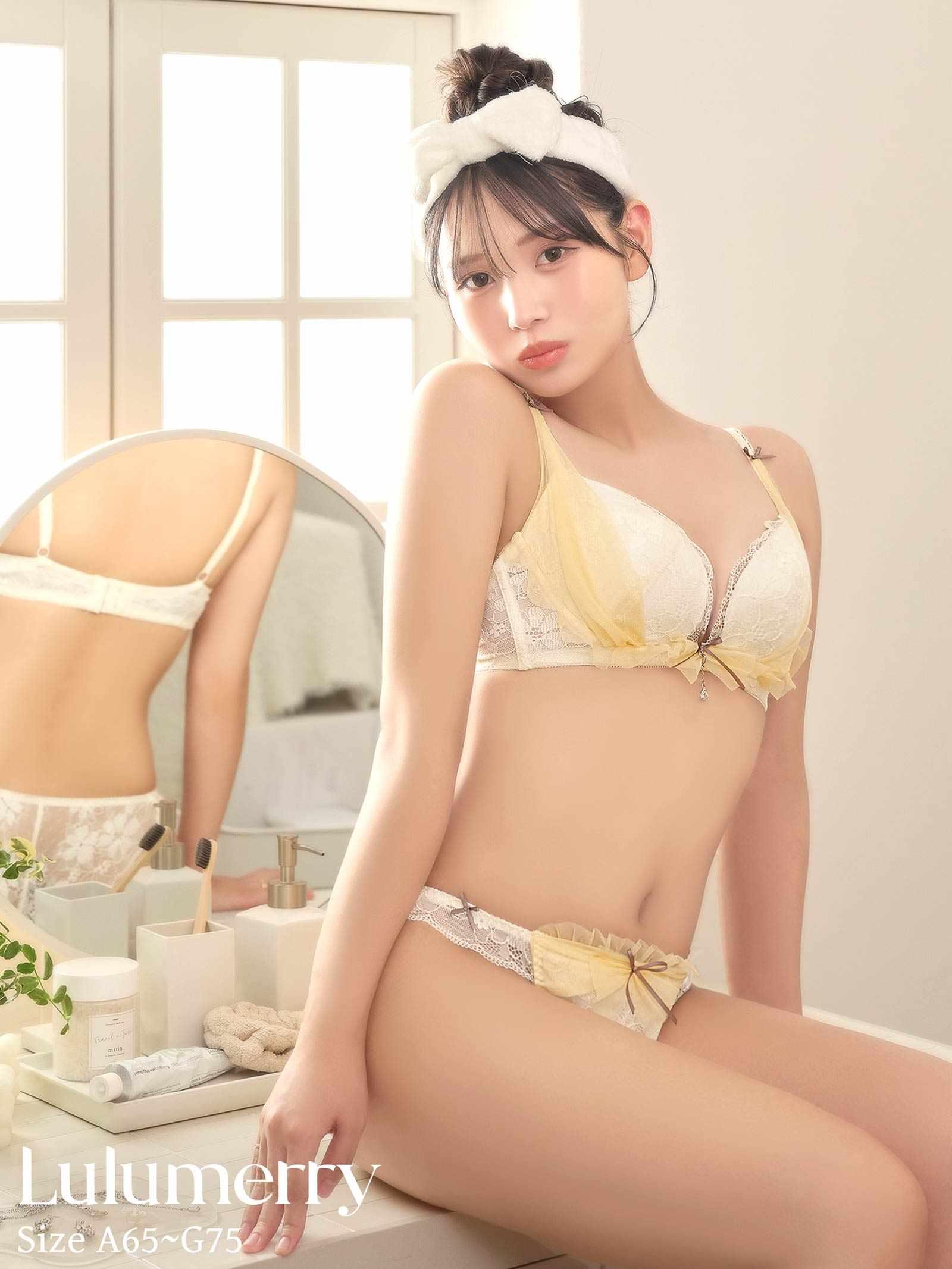 【YouTuberるなプロデュース/Lulumerry】レイヤーシフォンリボン 盛りもっと ブラジャー&ショーツ /アイボリー