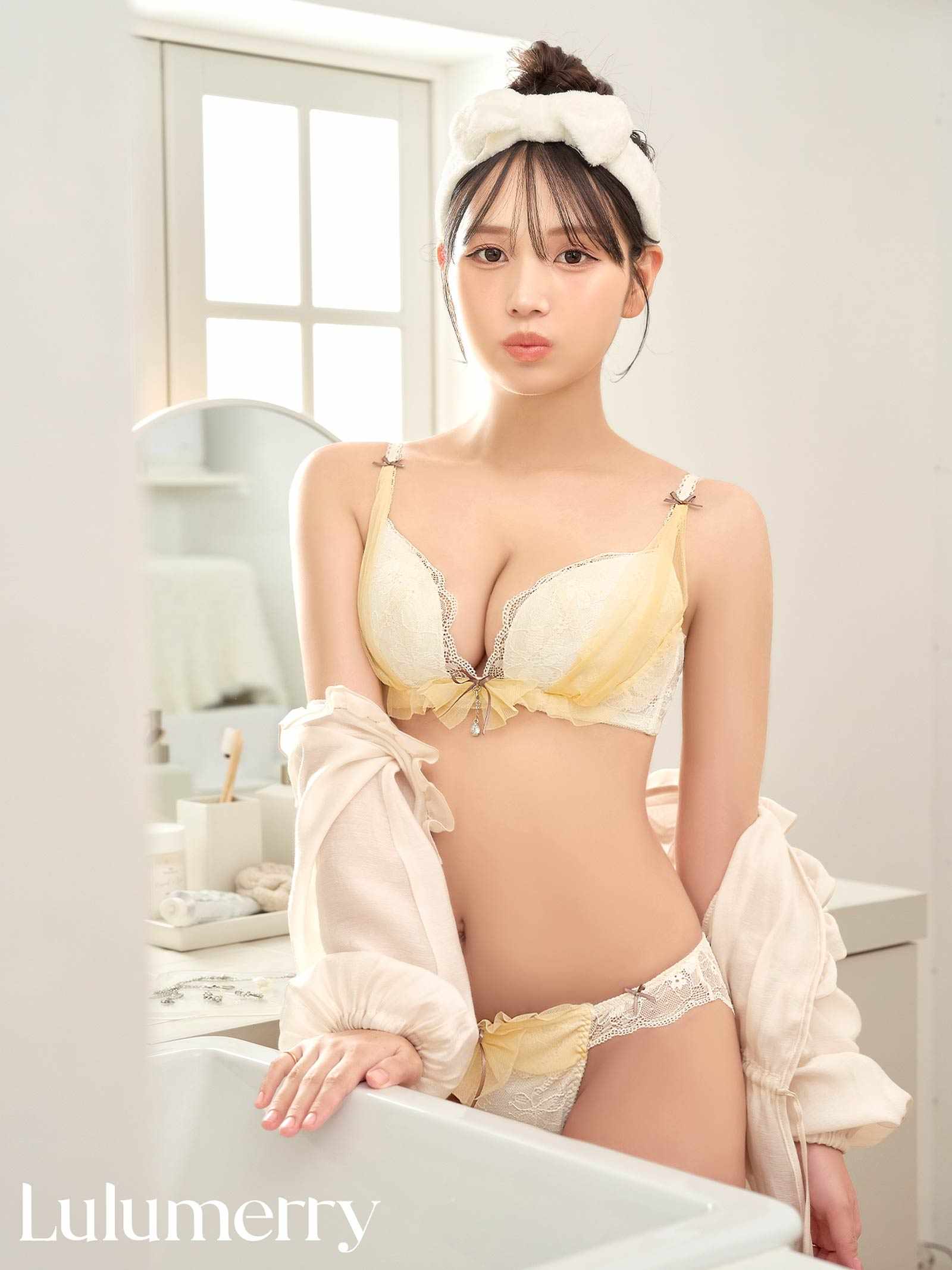 【YouTuberるなプロデュース/Lulumerry】レイヤーシフォンリボン 盛りもっと ブラジャー&ショーツ /アイボリー
