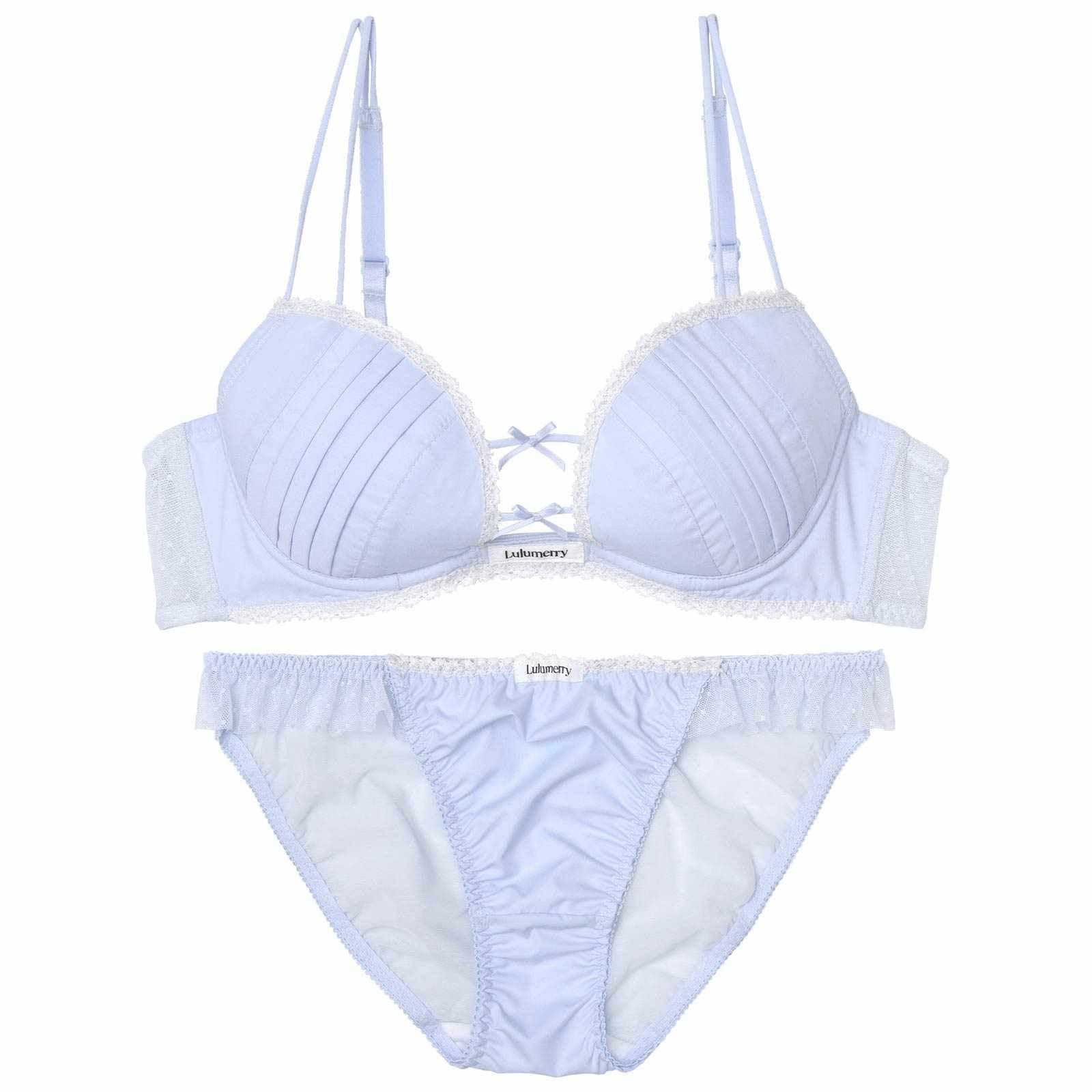 【YouTuber流那プロデュース/Lulumerry】タックシャツ 盛りもっと ブラジャー&ショーツ /サックス