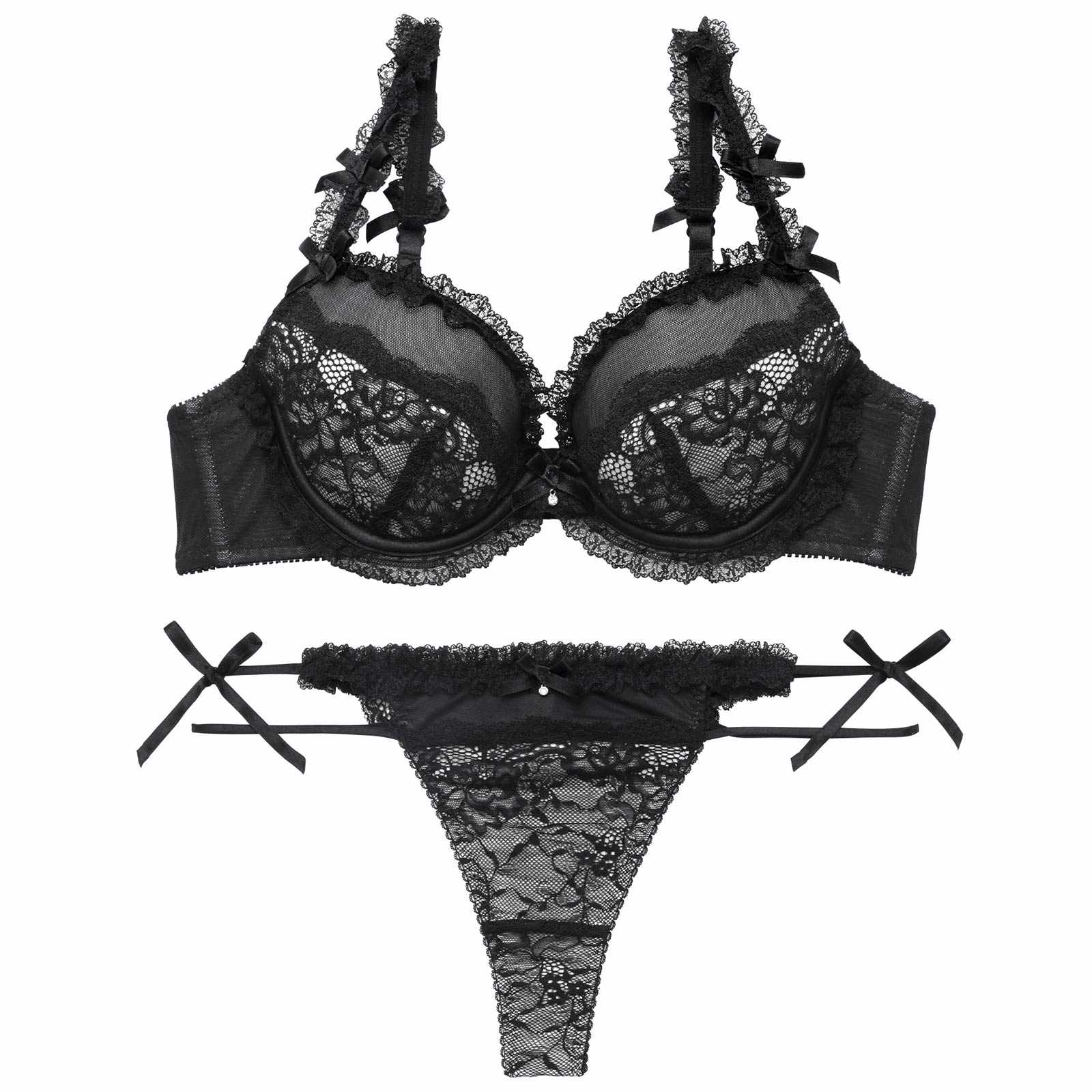 【YouTuber流那プロデュース/Lulumerry】クラシカルレース 盛りもっと ブラジャー&ショーツ /ブラック